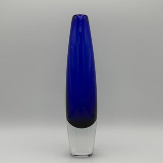 Sven Palmqvist für Orrefors Kunstglas Vase I Kobaltblau Sommerso Keulenvase Schweden 1950er I Skandinavisches Design 21,5 cm Orrefors