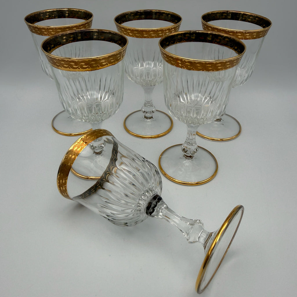 6x Vintage Longdrinkgläser Set Goldrand Wassergläser Kristall Mid Century 60er Showroom Ansbach