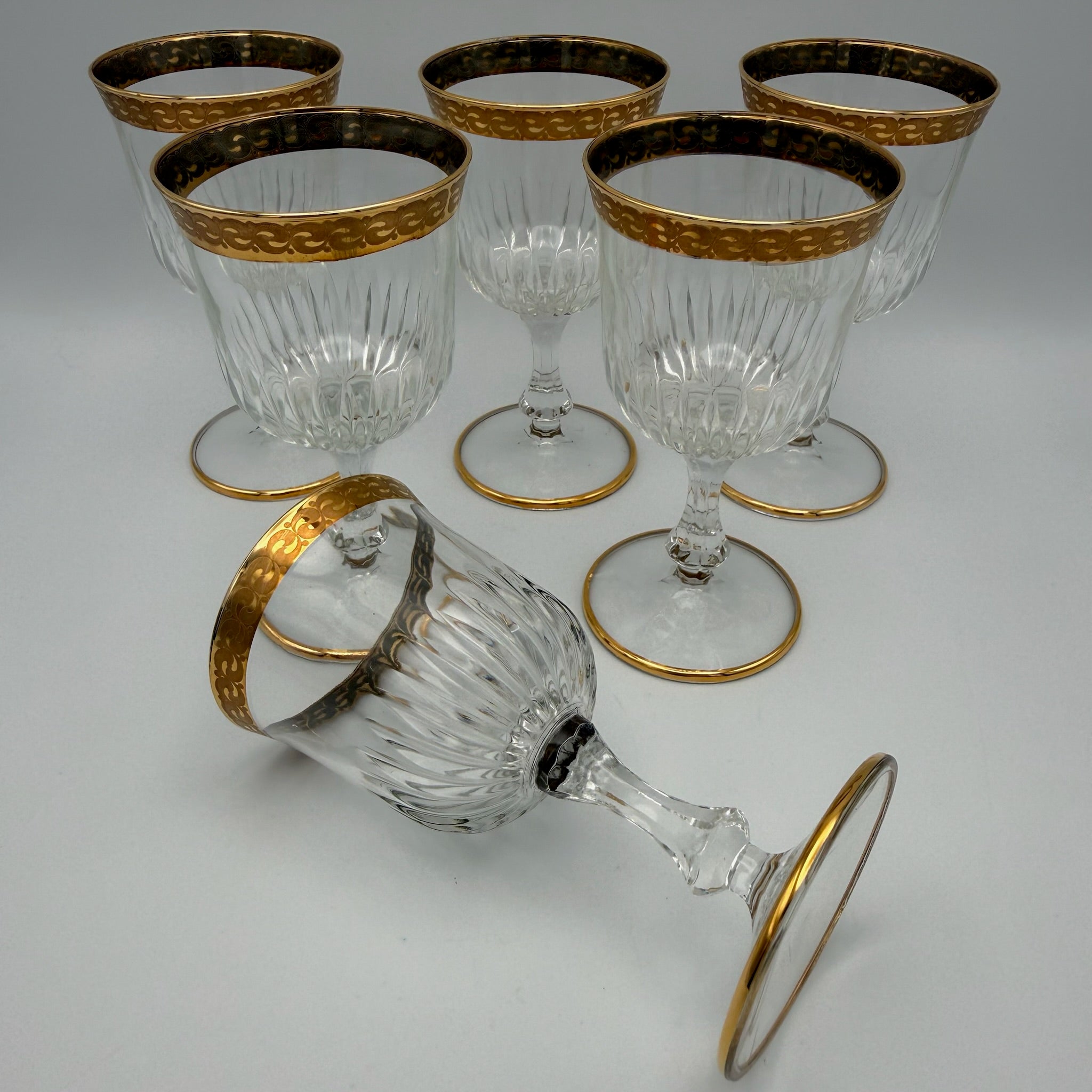 6x Vintage Longdrinkgläser Set Goldrand Wassergläser Kristall Mid Century 60er Showroom Ansbach