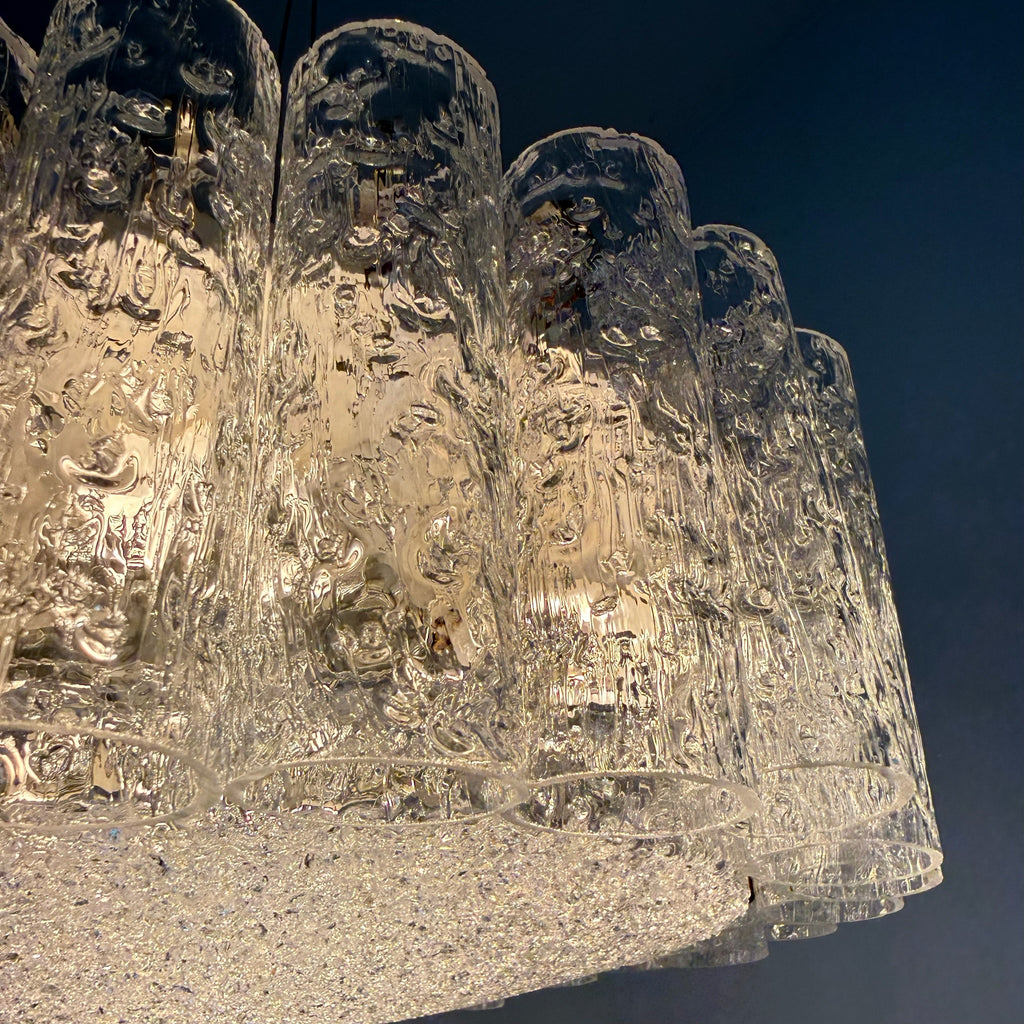 Kult Doria Leuchten Eisglas Plafonniere 40 cm I Monumentale Mid-Century Deckenlampe mit Glasröhren ca. 1960er Doria Leuchten