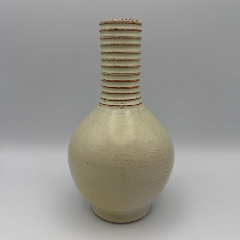 Jürgel Keramik Elstra Studio-Vase I Rillenhals Creme Braun I DDR Kunsthandwerk 1970er I Boho Vintage 19,3 cm Jürgel Keramik