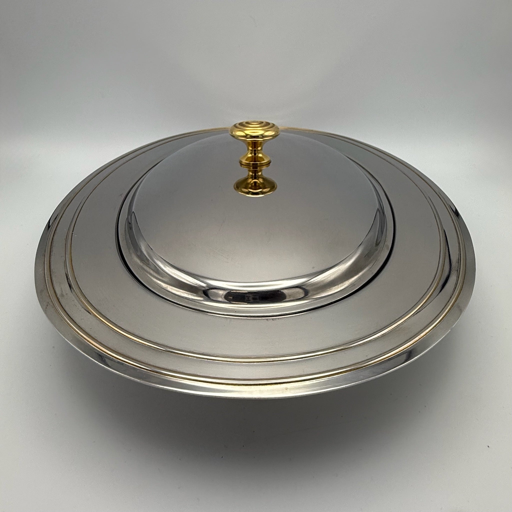 WMF Vintage Legumiere Oval I Cromargan & Messingknauf I Servierschale mit Deckel 1980er I Entree-Schale 34,5 cm WMF