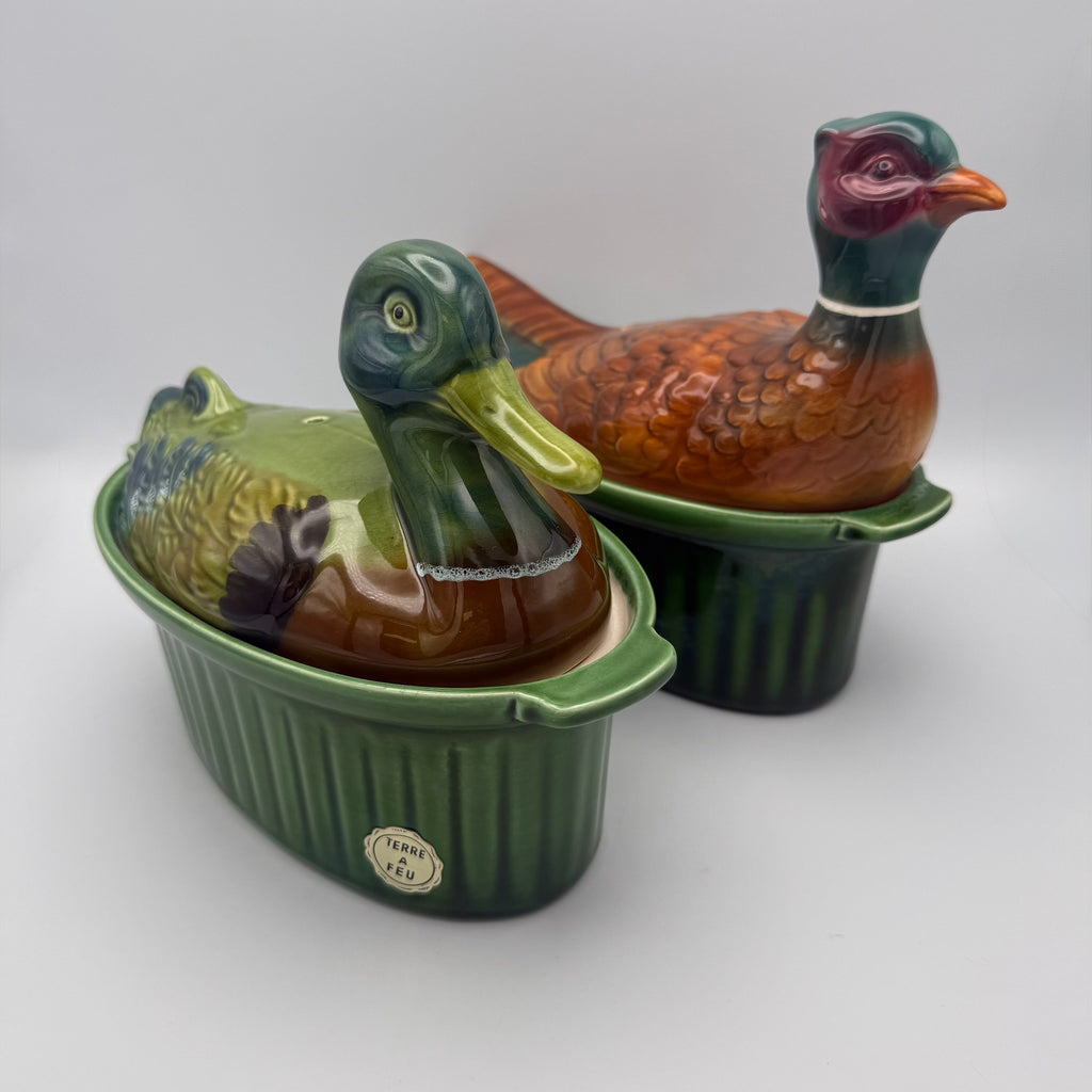 2er Set Frz. Ur-Pastetenformen 1950er I Ente & Fasan Terre a Feu I Unbenutzt Showroom Ansbach