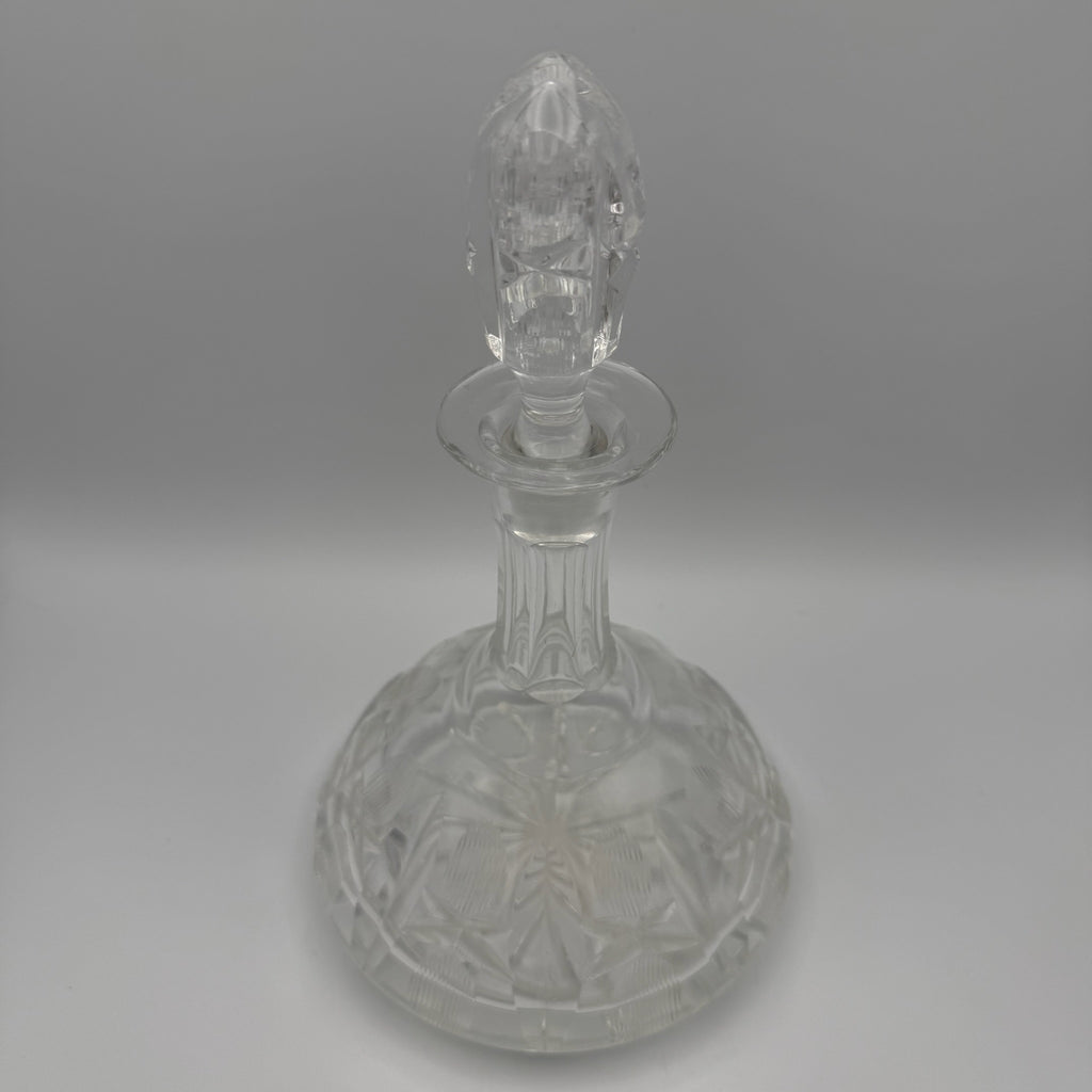 Schwere Vintage Glas Karaffe mit Kugelverschluss Flache Form Eisboden 25cm 1088g Showroom Ansbach