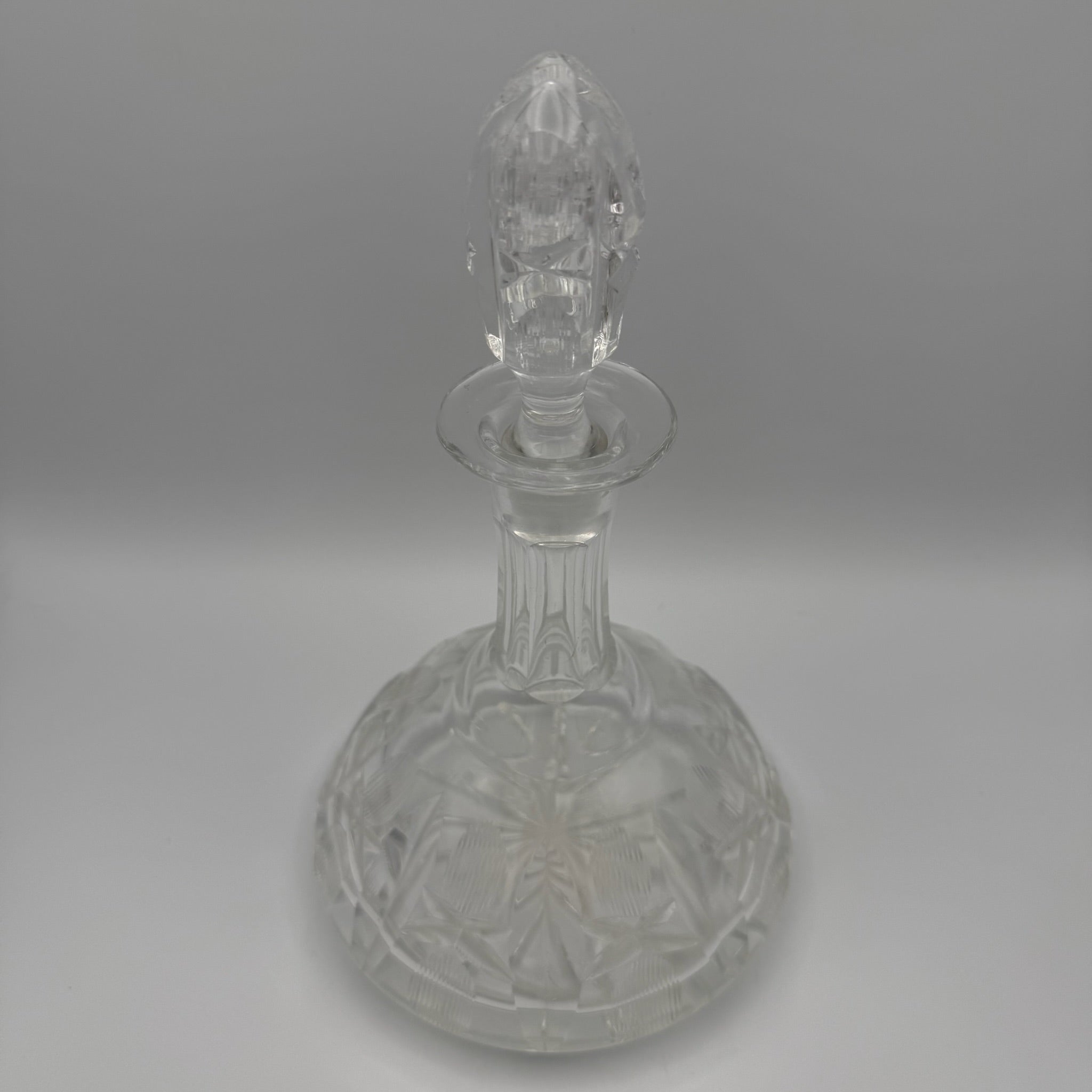 Schwere Vintage Glas Karaffe mit Kugelverschluss Flache Form Eisboden 25cm 1088g Showroom Ansbach