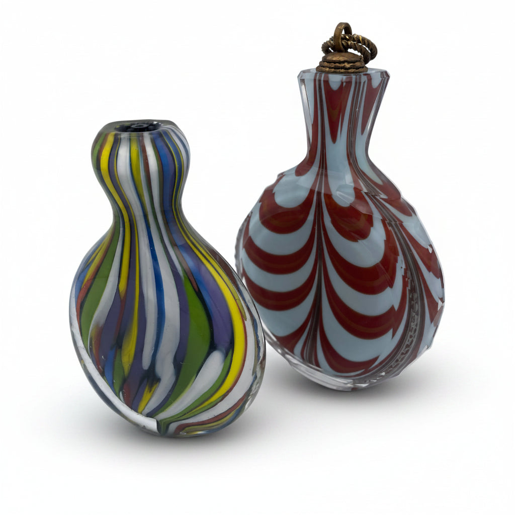 Glasflakon Parfuemflakon 2er Set Murano Stil Bunt Rot Weiss Vintage 1970 Murano