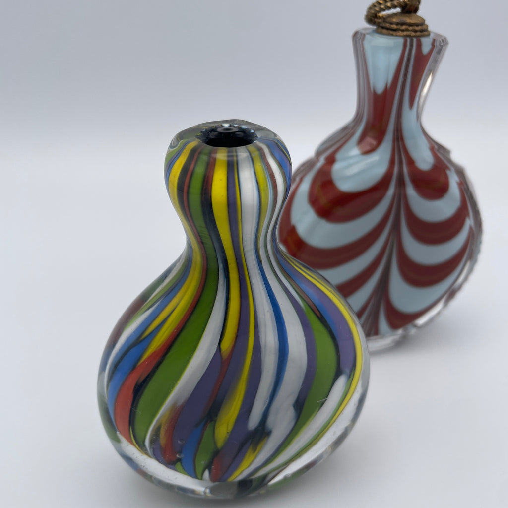 Glasflakon Parfuemflakon 2er Set Murano Stil Bunt Rot Weiss Vintage 1970 Murano