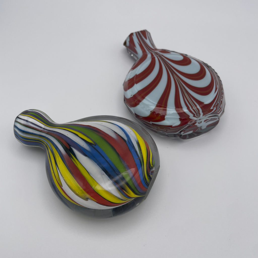 Glasflakon Parfuemflakon 2er Set Murano Stil Bunt Rot Weiss Vintage 1970 Murano