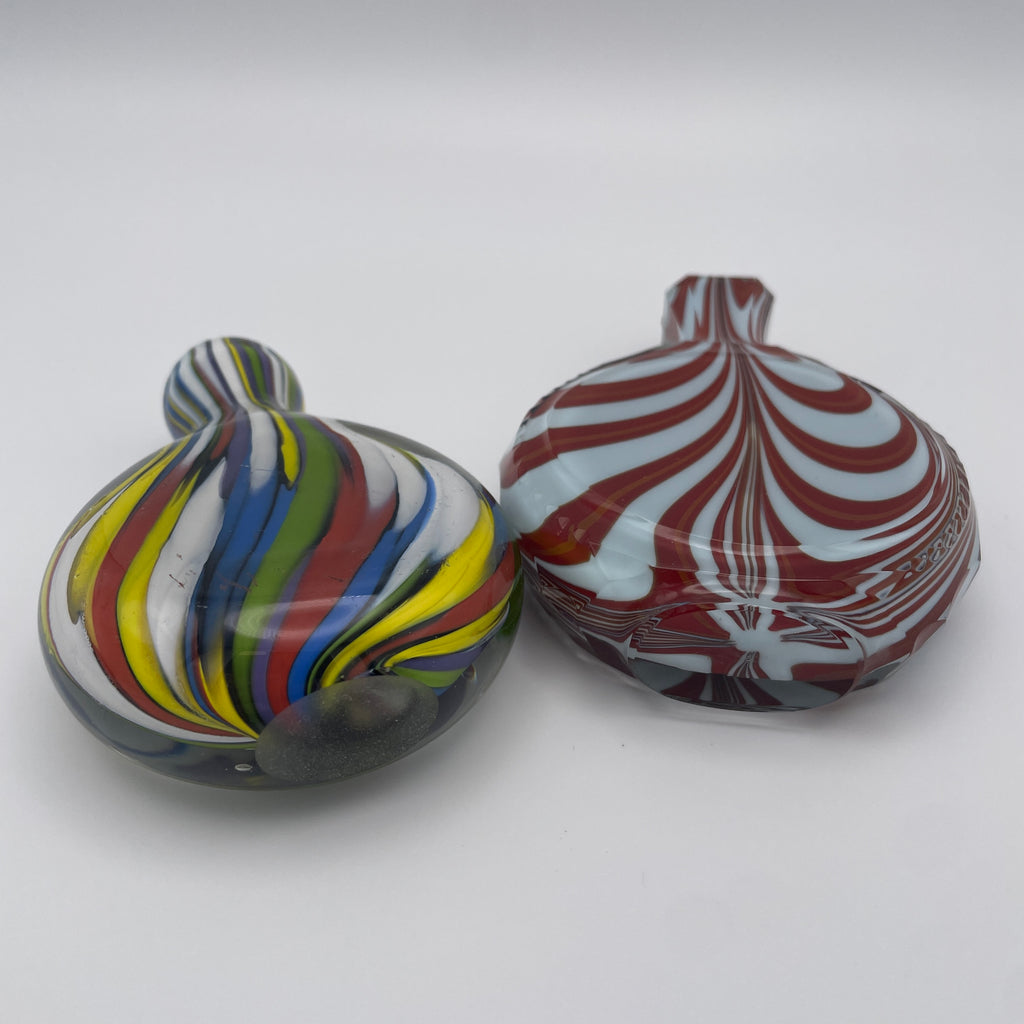 Glasflakon Parfuemflakon 2er Set Murano Stil Bunt Rot Weiss Vintage 1970 Murano