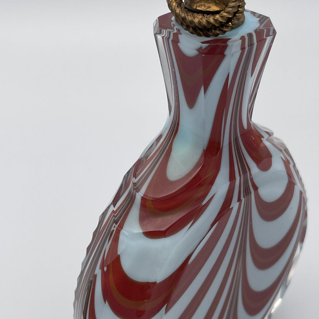 Glasflakon Parfuemflakon 2er Set Murano Stil Bunt Rot Weiss Vintage 1970 Murano