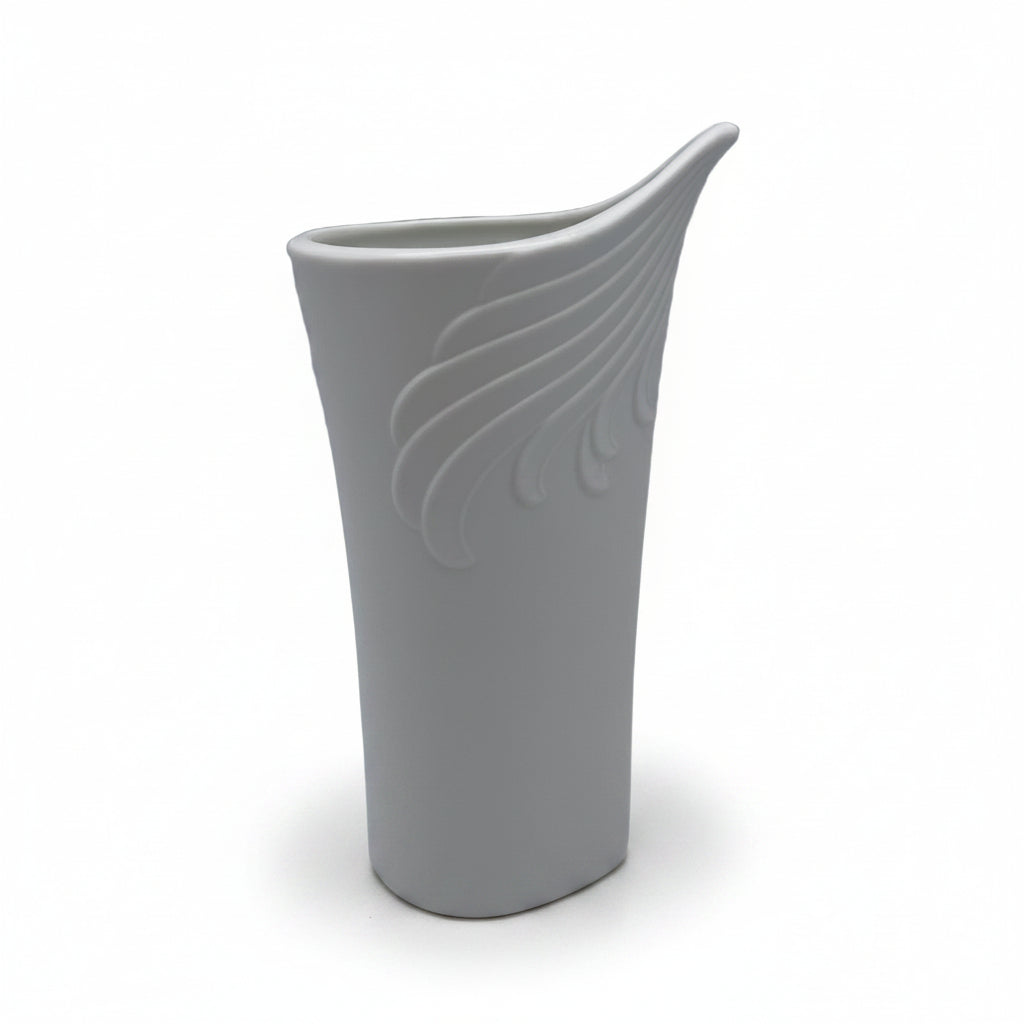 AK Kaiser Porzellan Vase 712 Weiss Relief Flügel Vintage 1970 Op Art AK Kaiser