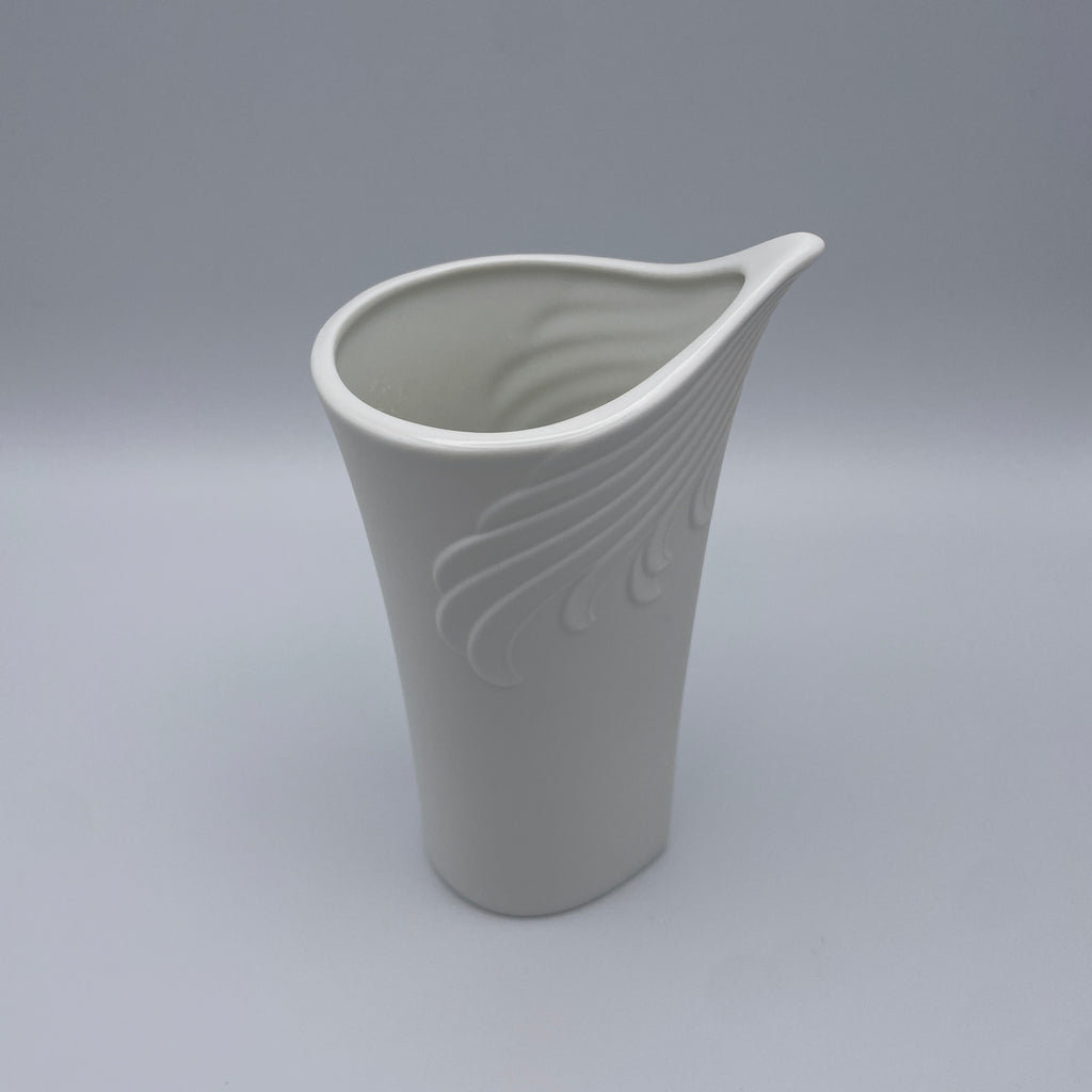 AK Kaiser Porzellan Vase 712 Weiss Relief Flügel Vintage 1970 Op Art AK Kaiser