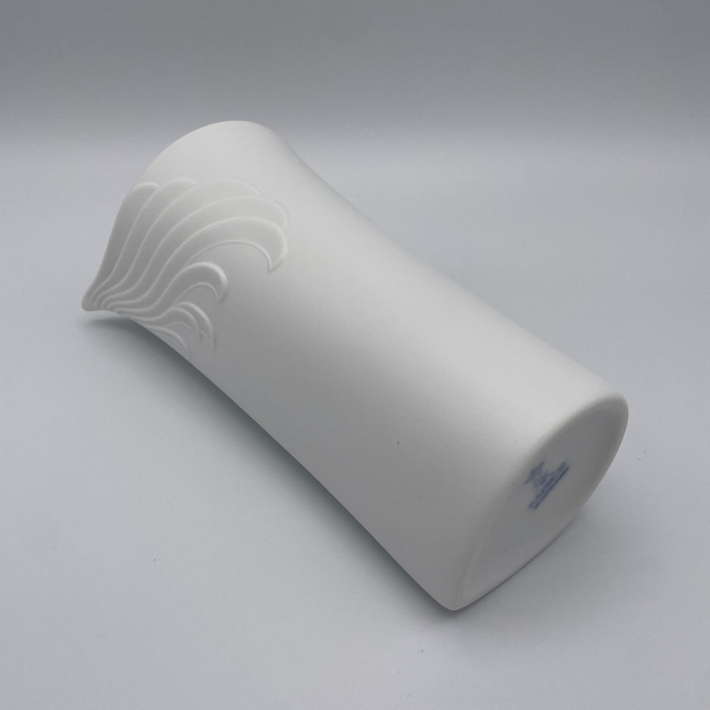 AK Kaiser Porzellan Vase 712 Weiss Relief Flügel Vintage 1970 Op Art AK Kaiser