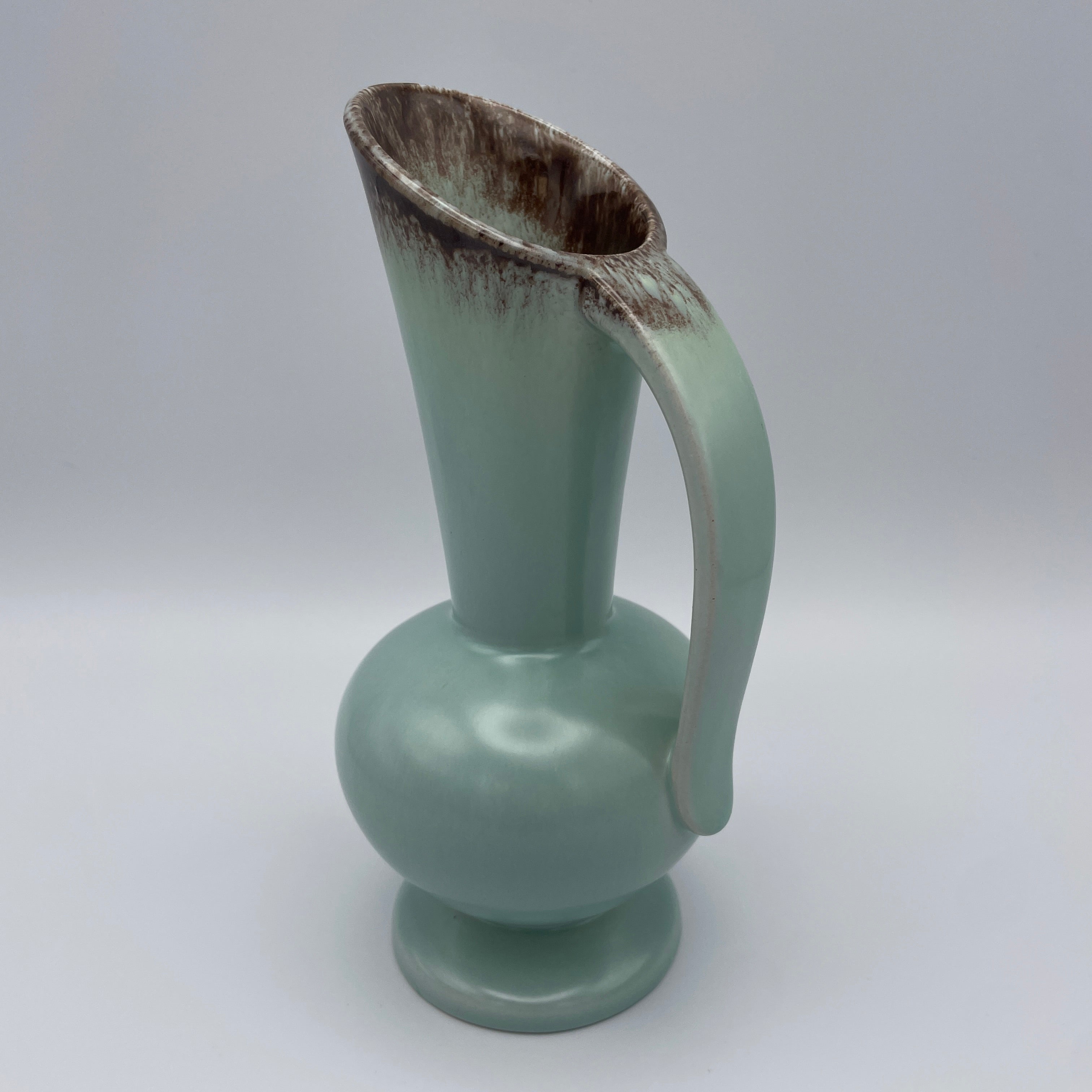 Keramik Henkelkanne Mintgruen Braun 1064 Henkelvase Krug Vintage 1950 Mid Century Showroom Ansbach