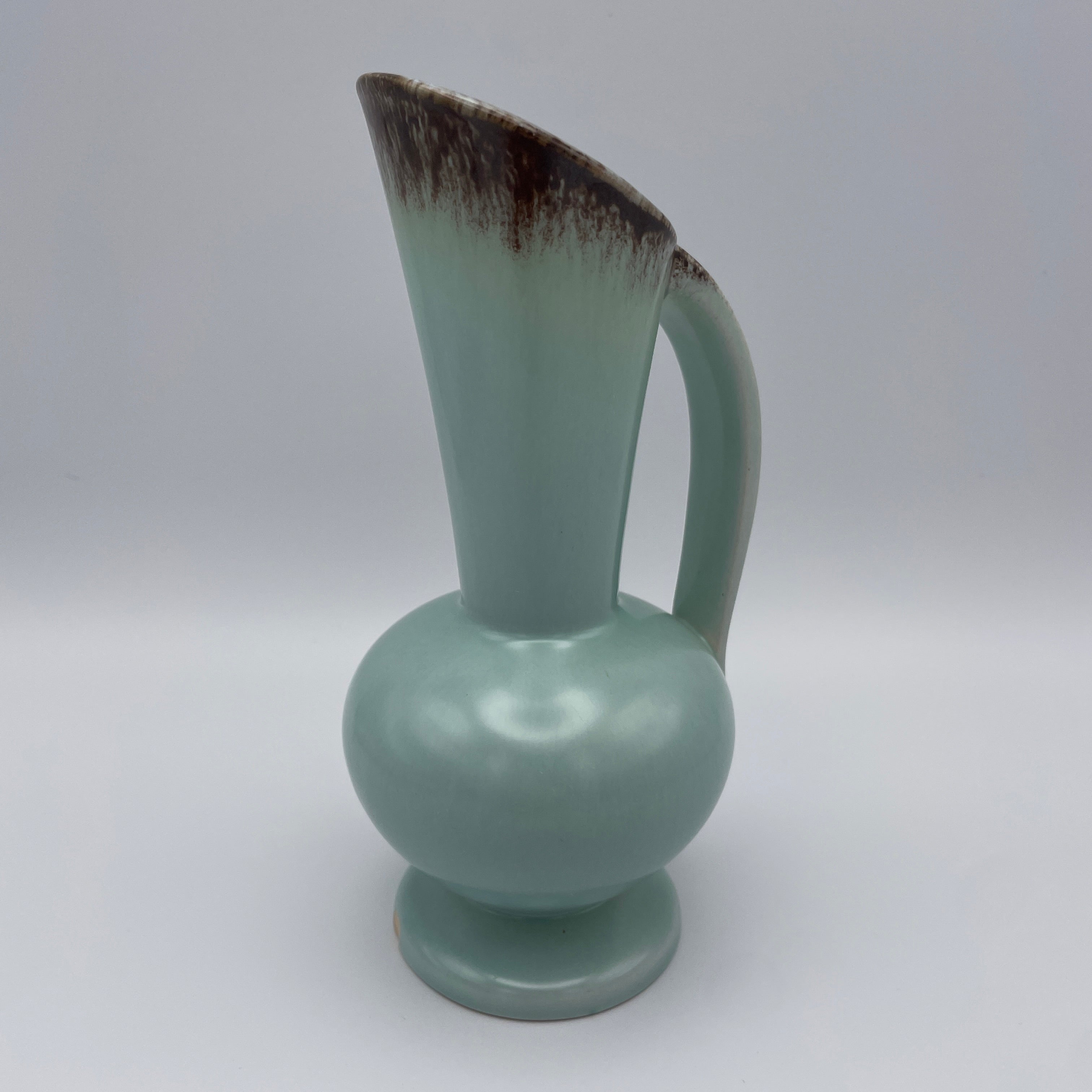 Keramik Henkelkanne Mintgruen Braun 1064 Henkelvase Krug Vintage 1950 Mid Century Showroom Ansbach