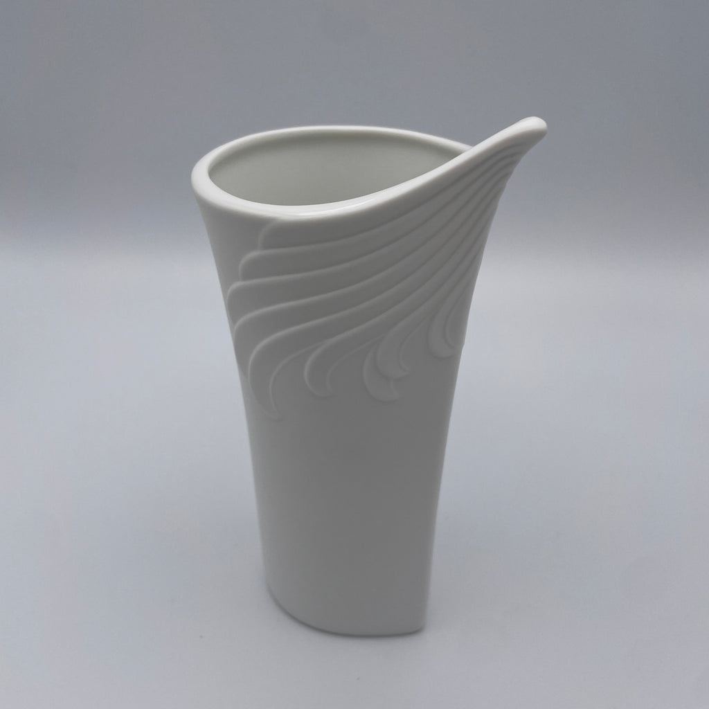 AK Kaiser Porzellan Vase 712 Weiss Relief Flügel Vintage 1970 Op Art AK Kaiser