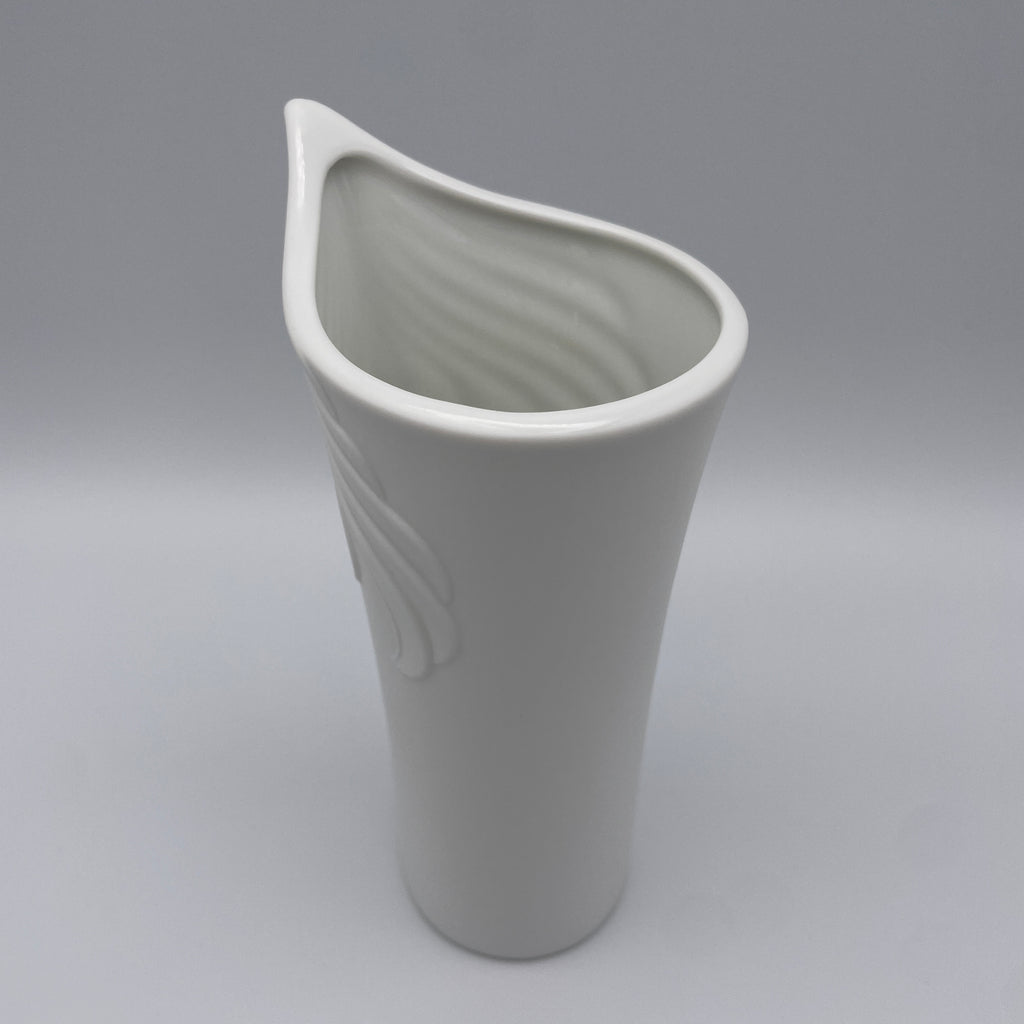 AK Kaiser Porzellan Vase 712 Weiss Relief Flügel Vintage 1970 Op Art AK Kaiser