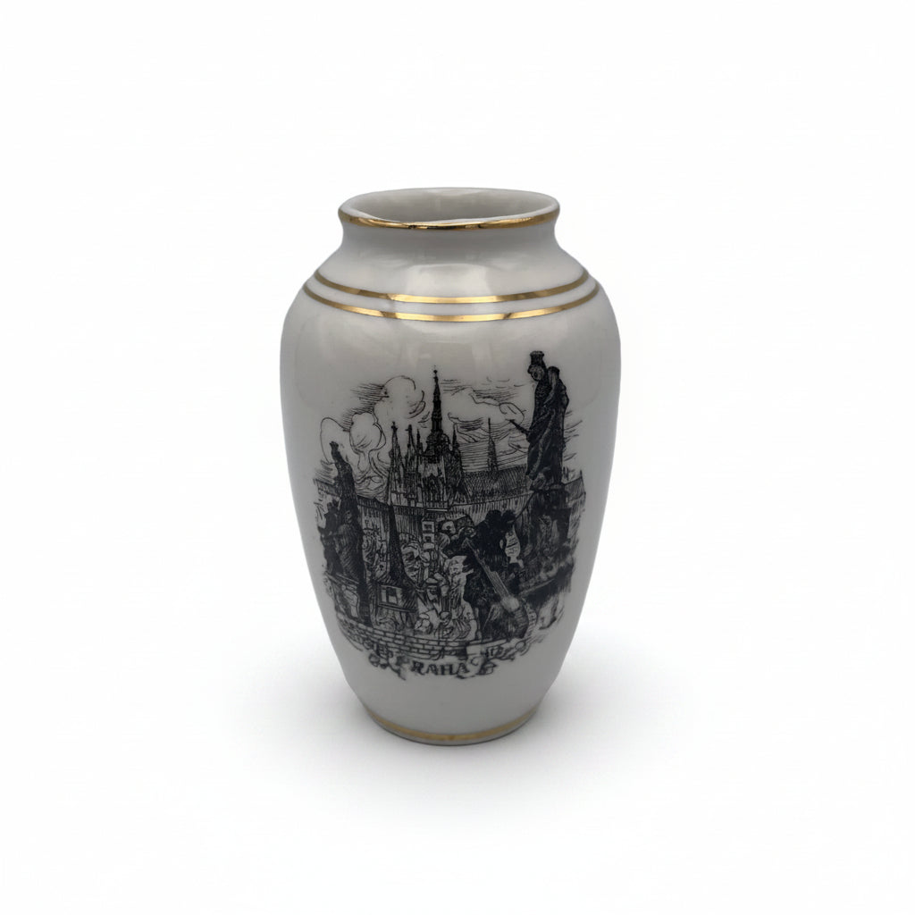 Moritz Zdekauer MZ Vase Prag Praha Karlsbruecke Gold Vintage 1970 Czechoslovakia Moritz Zdekauer