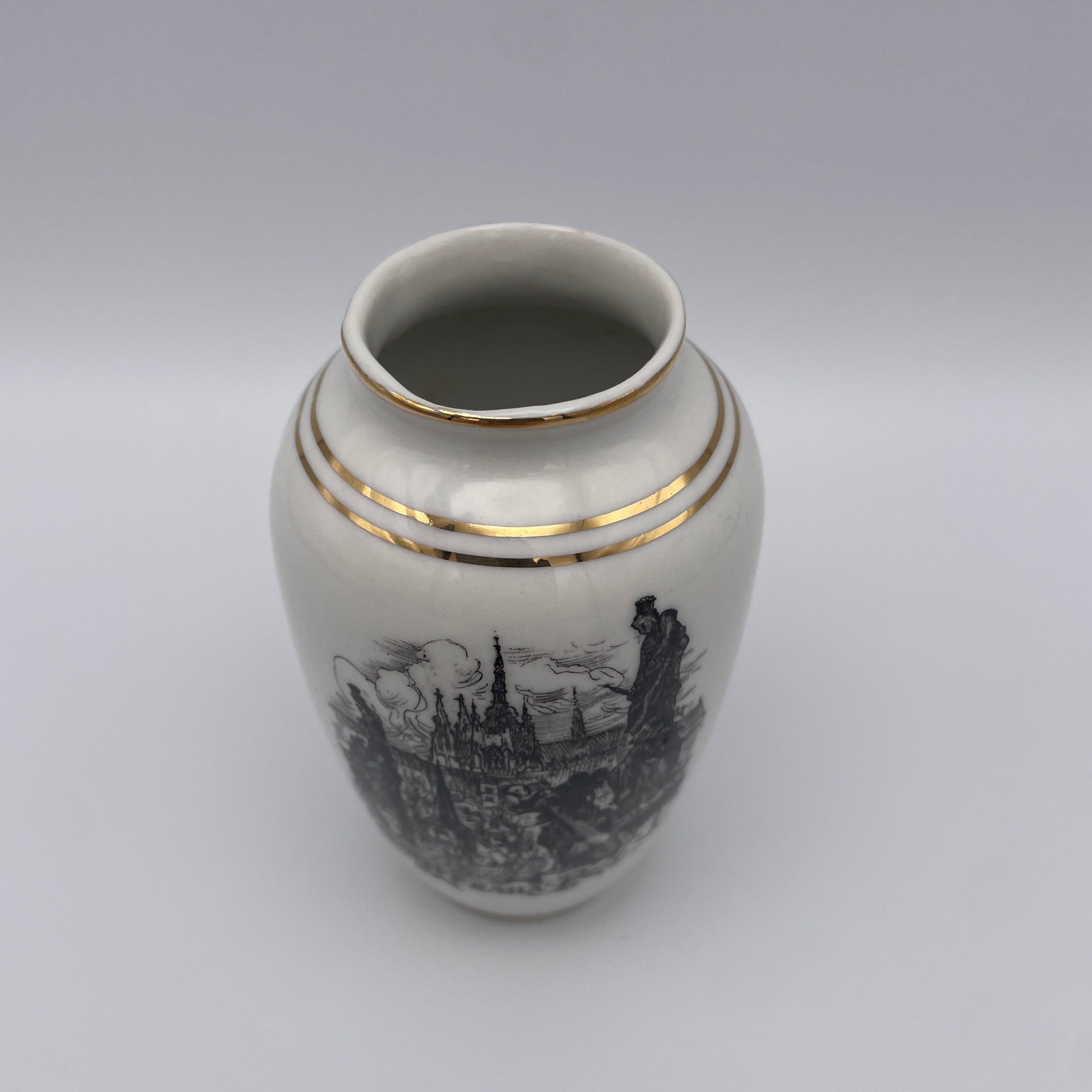 Moritz Zdekauer MZ Vase Prag Praha Karlsbruecke Gold Vintage 1970 Czechoslovakia Moritz Zdekauer