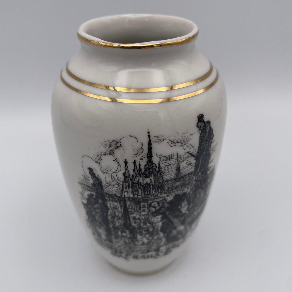 Moritz Zdekauer MZ Vase Prag Praha Karlsbruecke Gold Vintage 1970 Czechoslovakia Moritz Zdekauer