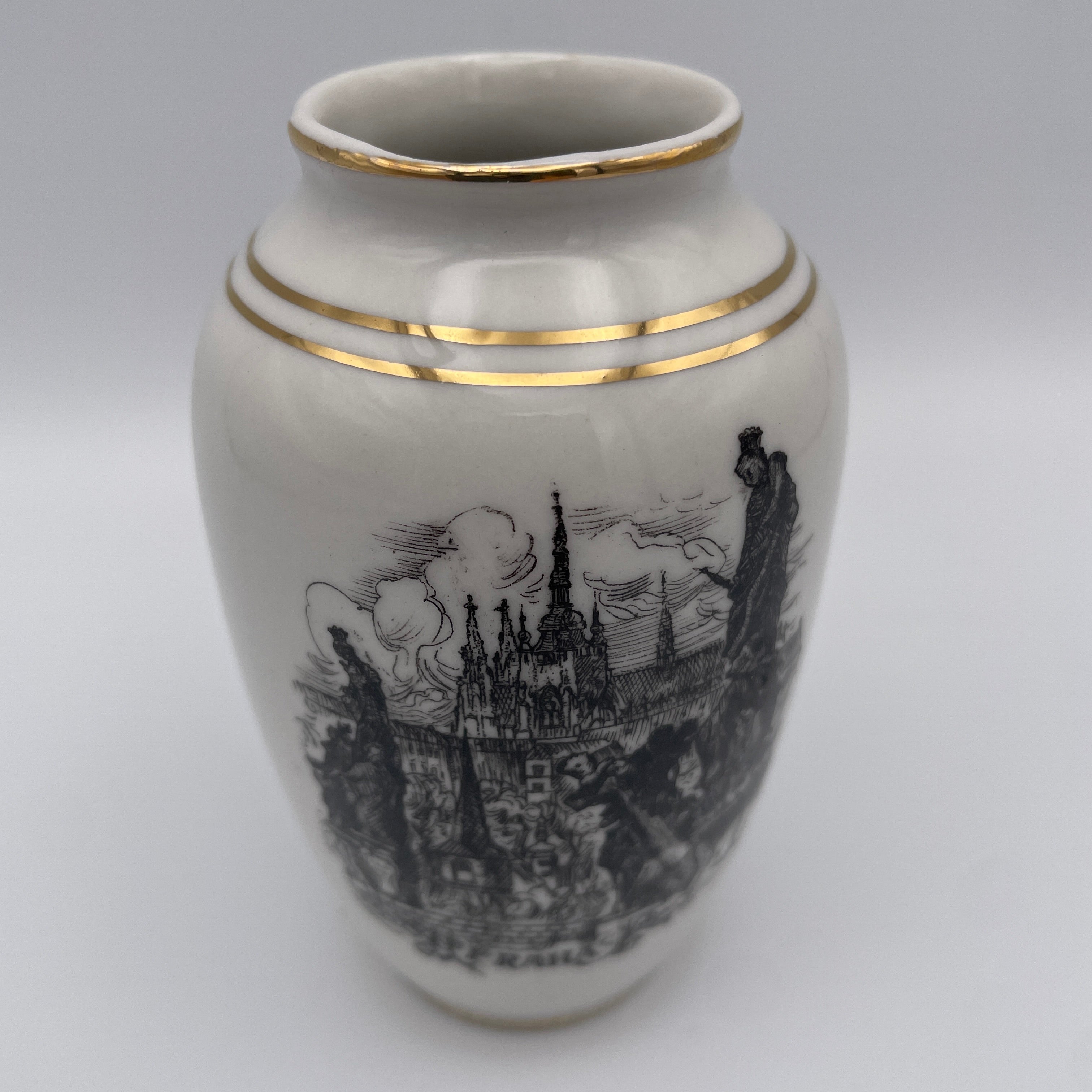 Moritz Zdekauer MZ Vase Prag Praha Karlsbruecke Gold Vintage 1970 Czechoslovakia Moritz Zdekauer