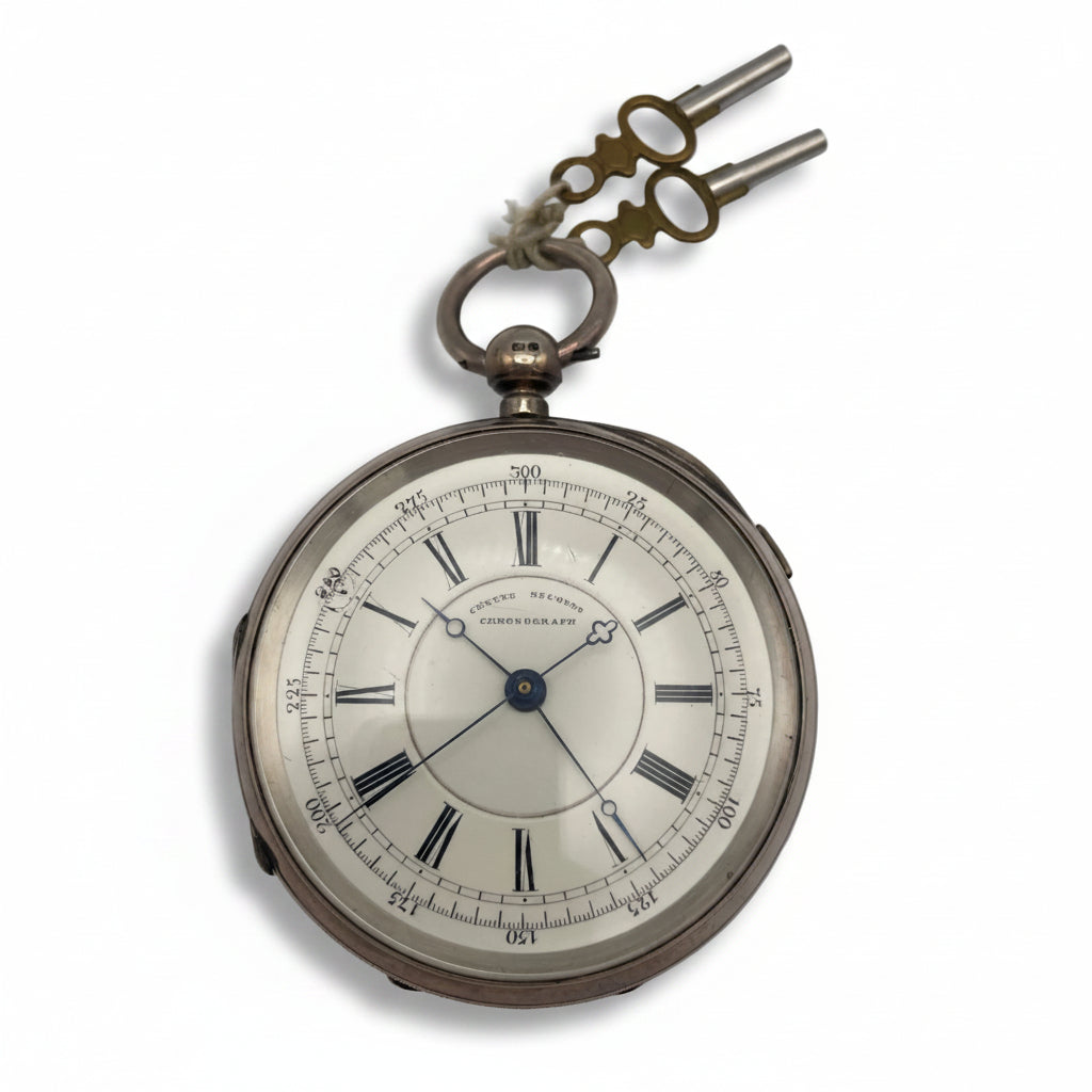 925 Silber Taschenuhr Centre Seconds Chronograph Chester 1893 England Schlüssel Showroom Ansbach