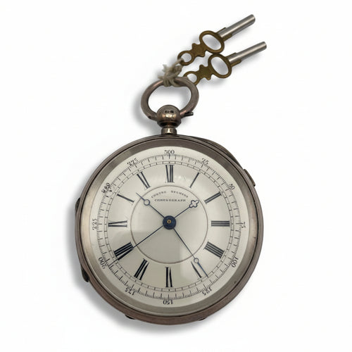 925 Silber Taschenuhr Centre Seconds Chronograph Chester 1893 England Schlüssel Showroom Ansbach