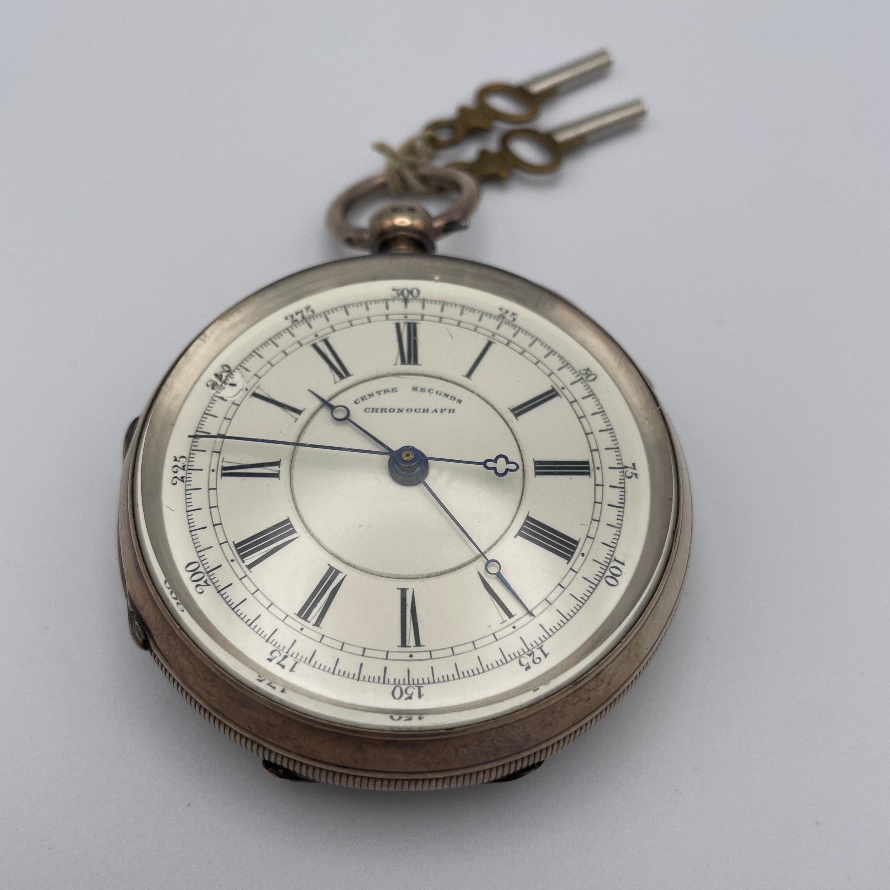 925 Silber Taschenuhr Centre Seconds Chronograph Chester 1893 England Schlüssel Showroom Ansbach