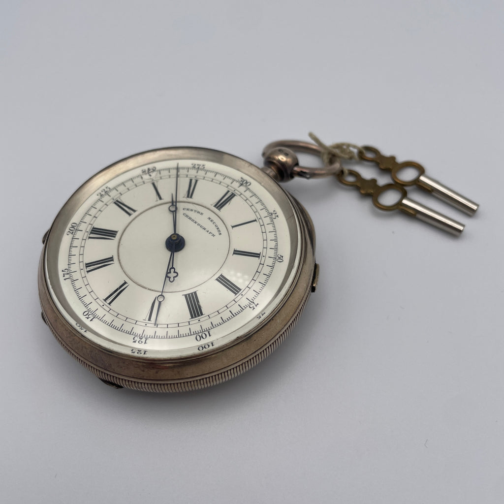 925 Silber Taschenuhr Centre Seconds Chronograph Chester 1893 England Schlüssel Showroom Ansbach