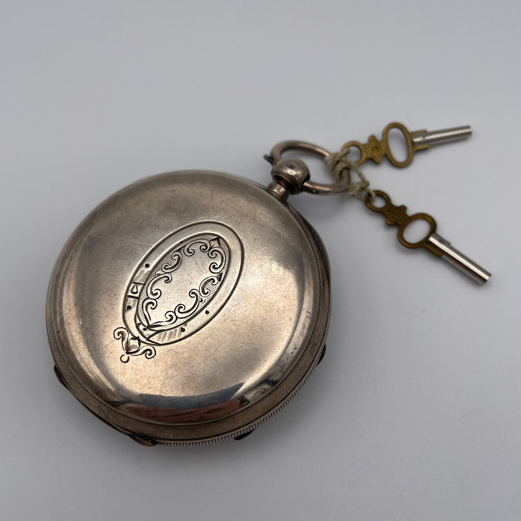 925 Silber Taschenuhr Centre Seconds Chronograph Chester 1893 England Schlüssel Showroom Ansbach