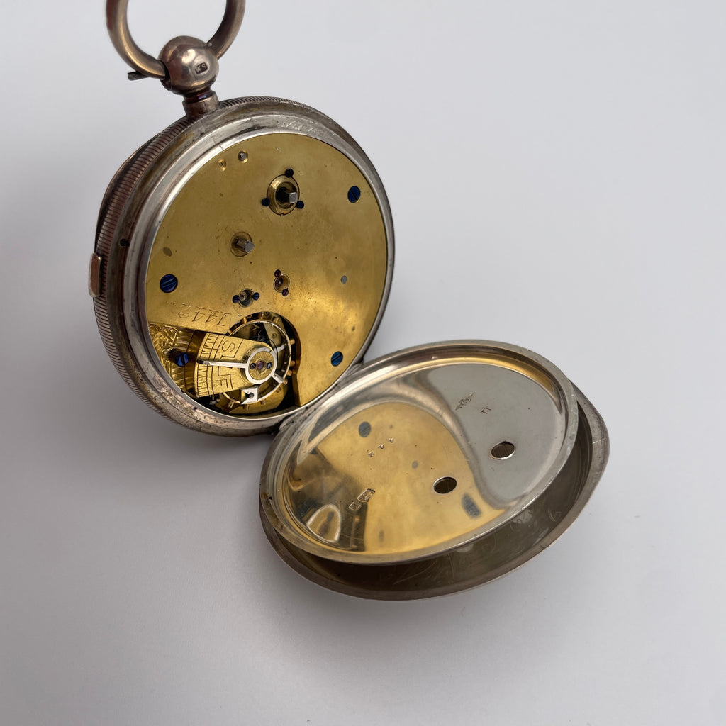 925 Silber Taschenuhr Centre Seconds Chronograph Chester 1893 England Schlüssel Showroom Ansbach