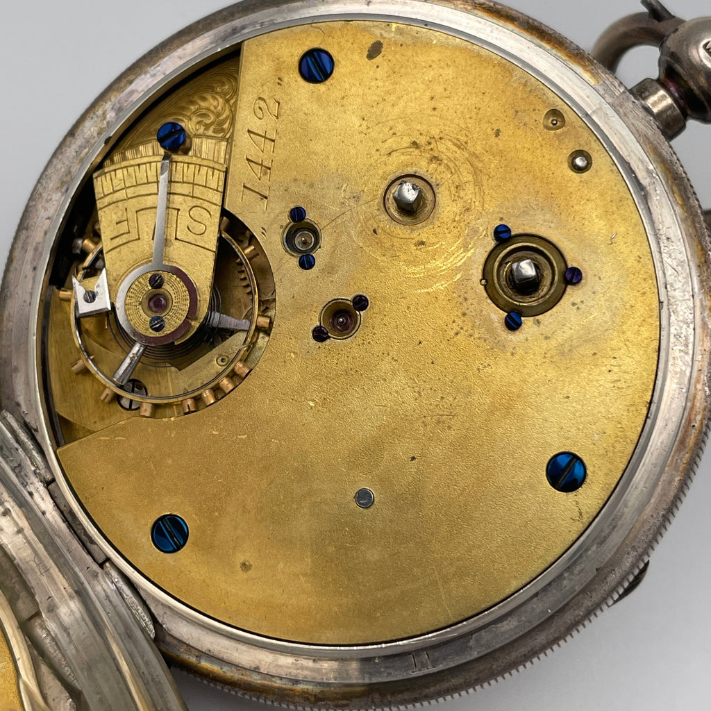 925 Silber Taschenuhr Centre Seconds Chronograph Chester 1893 England Schlüssel Showroom Ansbach