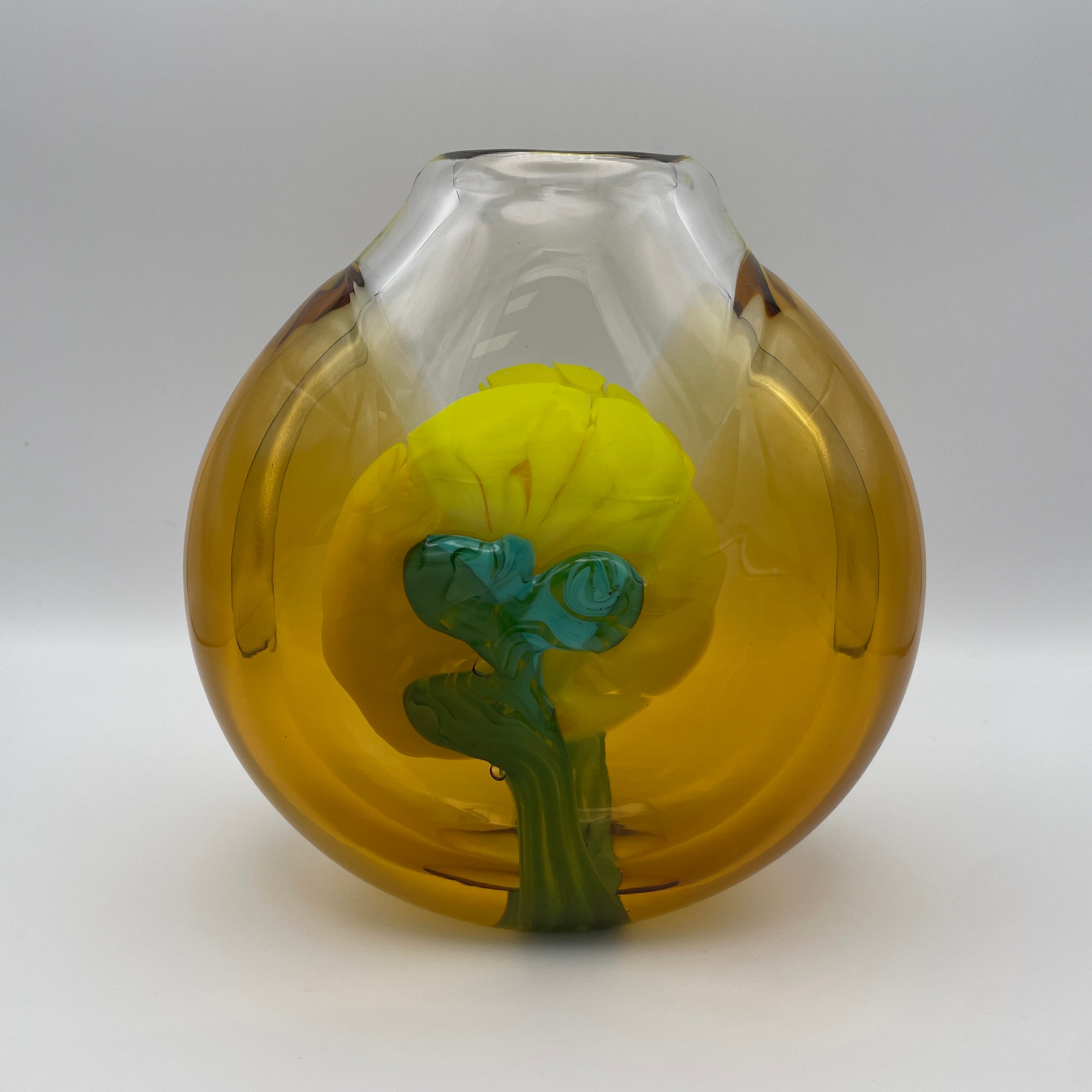 Moser Karlsbad Vase Jiri Suhajek Kunstglas Gelb Tuerkis Vintage 1970 Bohemia Jiri Suhajek