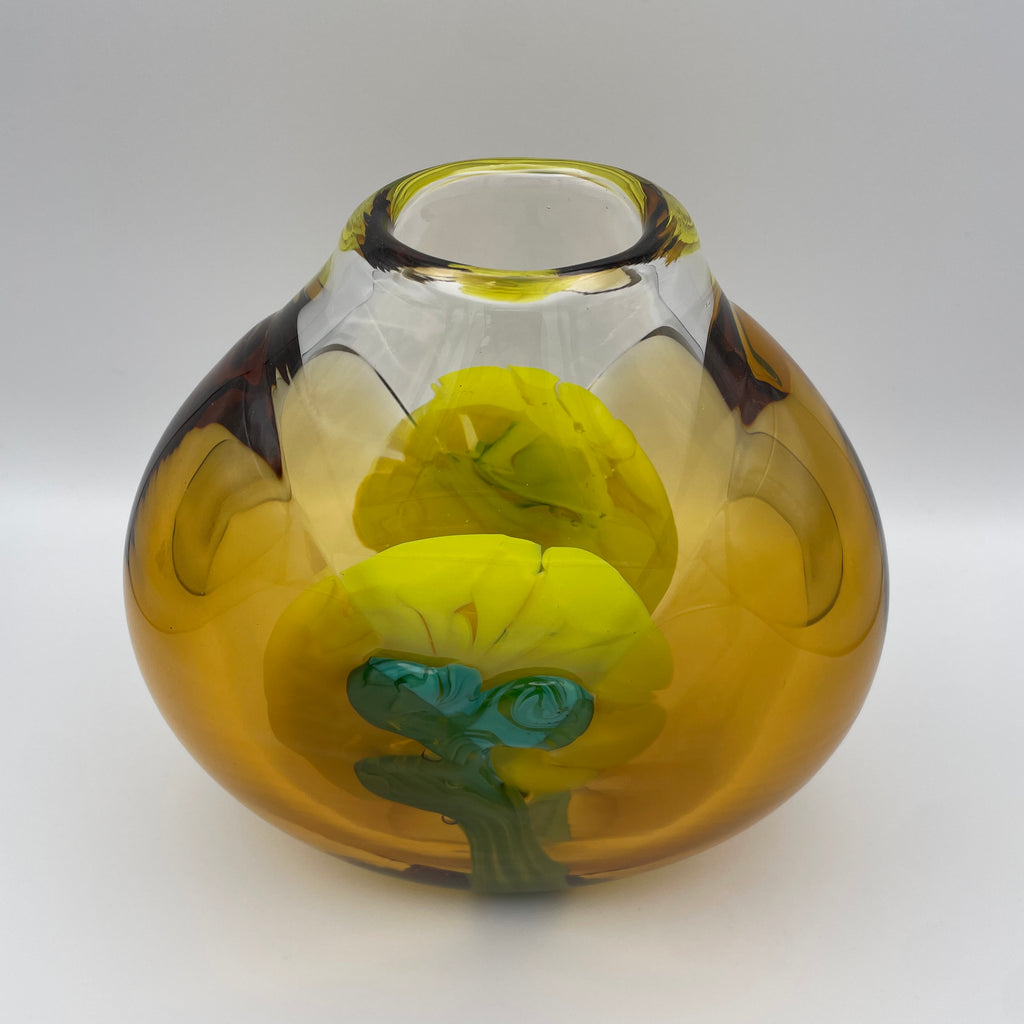 Moser Karlsbad Vase Jiri Suhajek Kunstglas Gelb Tuerkis Vintage 1970 Bohemia Jiri Suhajek