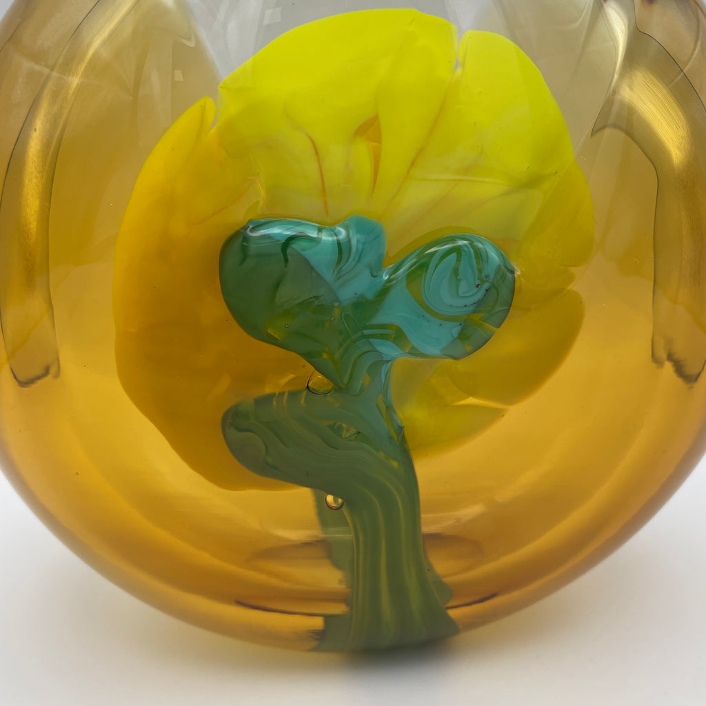 Moser Karlsbad Vase Jiri Suhajek Kunstglas Gelb Tuerkis Vintage 1970 Bohemia Jiri Suhajek