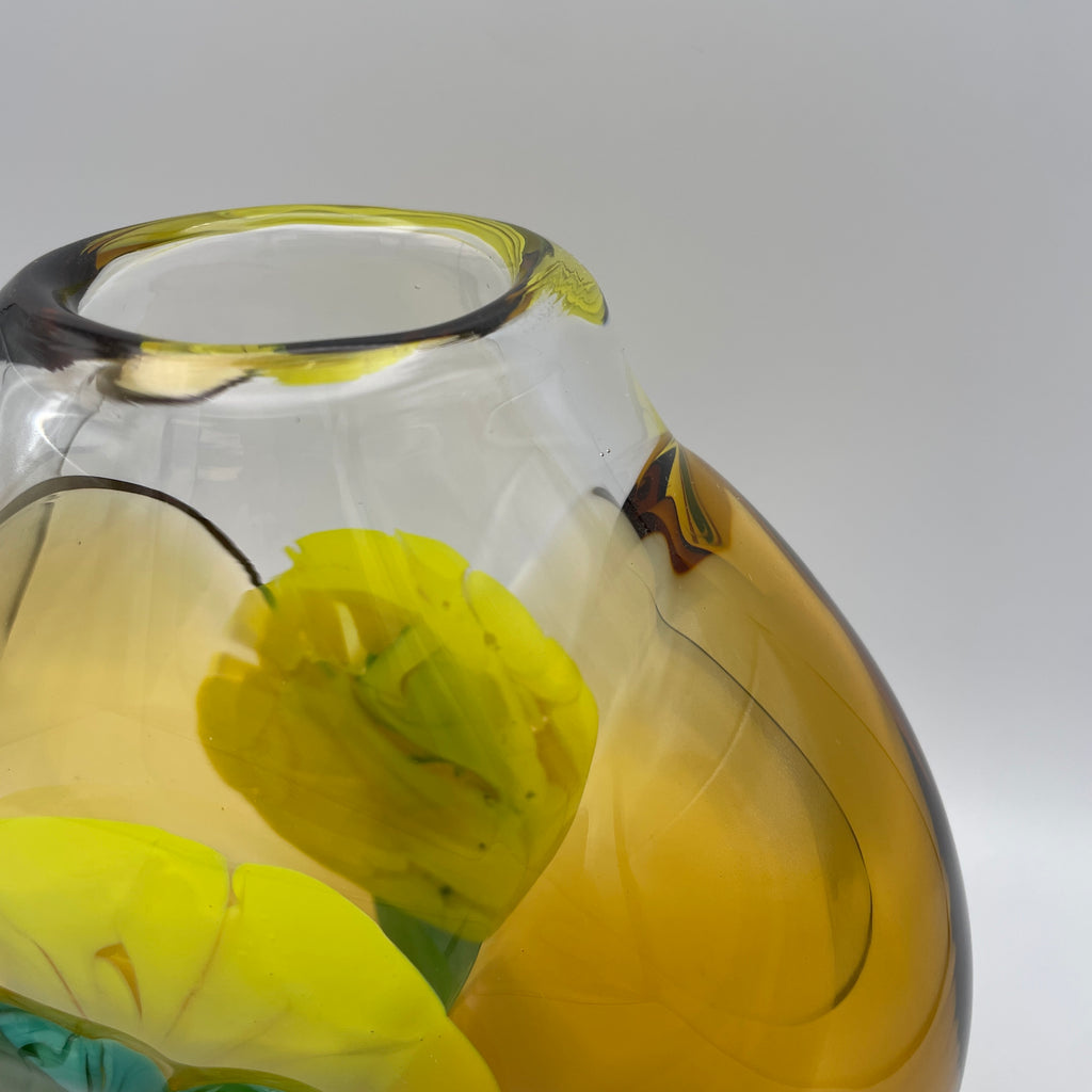 Moser Karlsbad Vase Jiri Suhajek Kunstglas Gelb Tuerkis Vintage 1970 Bohemia Jiri Suhajek