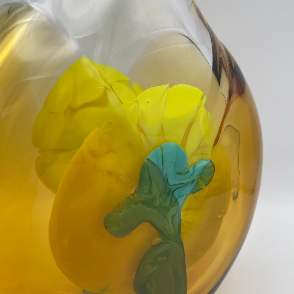 Moser Karlsbad Vase Jiri Suhajek Kunstglas Gelb Tuerkis Vintage 1970 Bohemia Jiri Suhajek