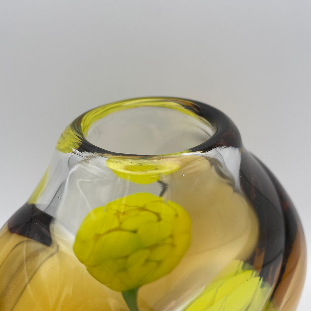 Moser Karlsbad Vase Jiri Suhajek Kunstglas Gelb Tuerkis Vintage 1970 Bohemia Jiri Suhajek