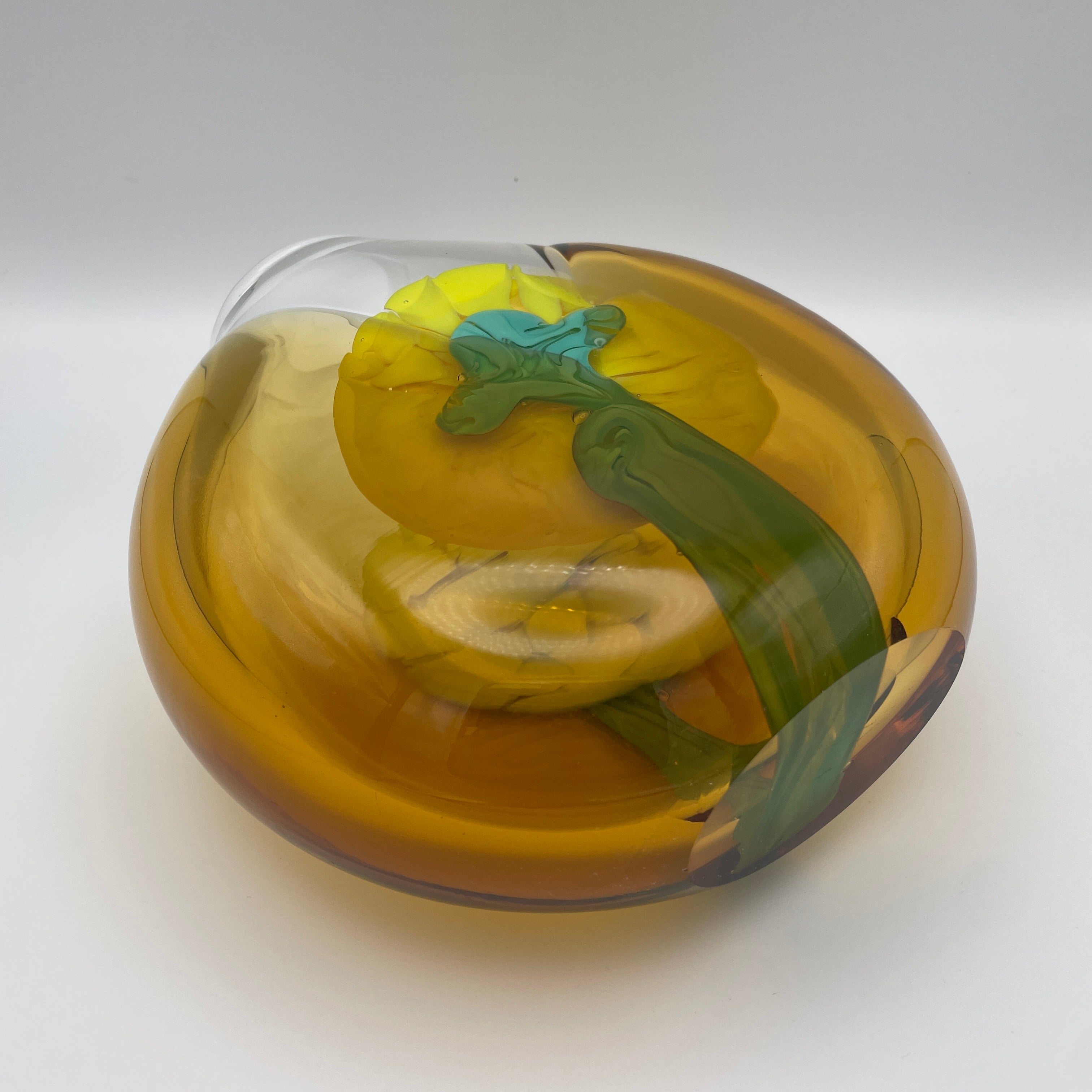 Moser Karlsbad Vase Jiri Suhajek Kunstglas Gelb Tuerkis Vintage 1970 Bohemia Jiri Suhajek