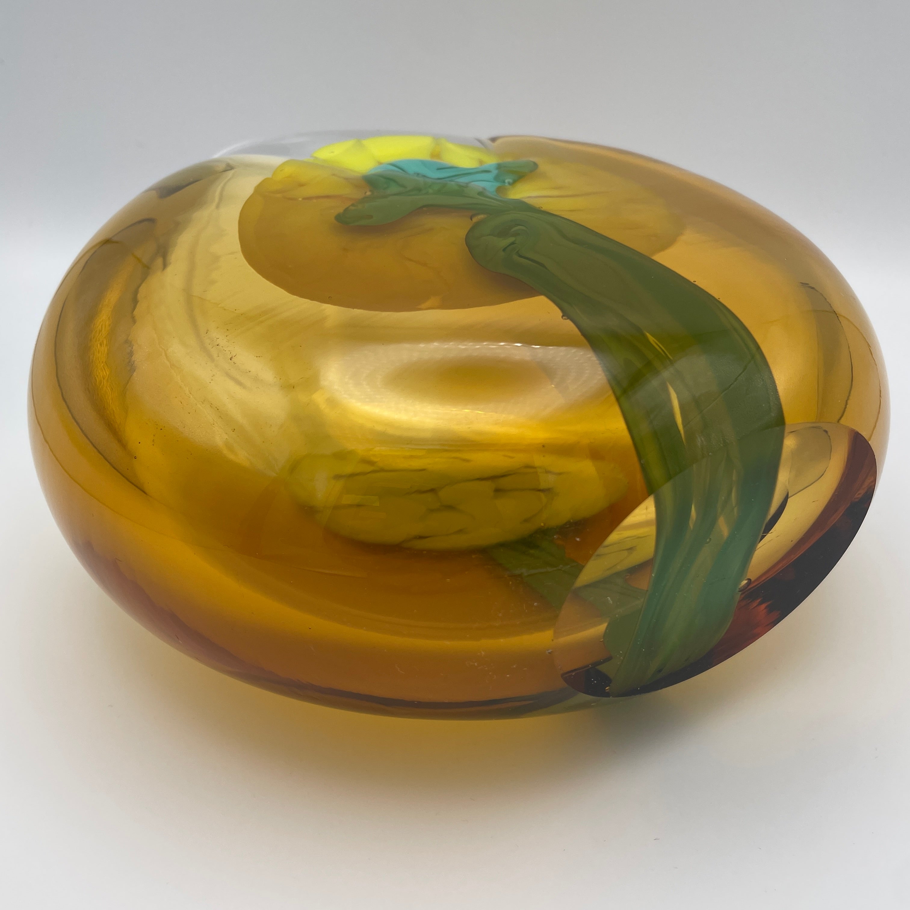 Moser Karlsbad Vase Jiri Suhajek Kunstglas Gelb Tuerkis Vintage 1970 Bohemia Jiri Suhajek