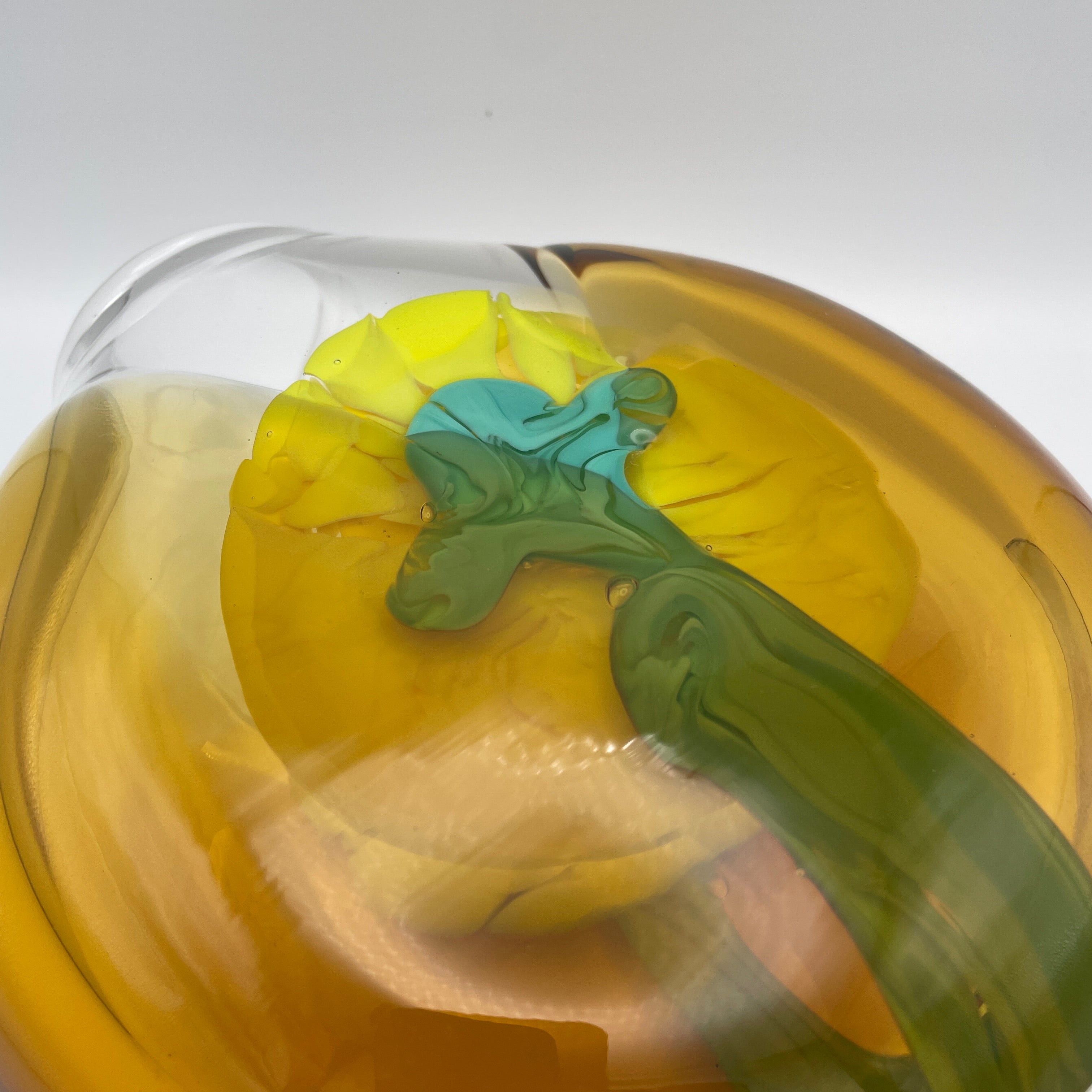 Moser Karlsbad Vase Jiri Suhajek Kunstglas Gelb Tuerkis Vintage 1970 Bohemia Jiri Suhajek
