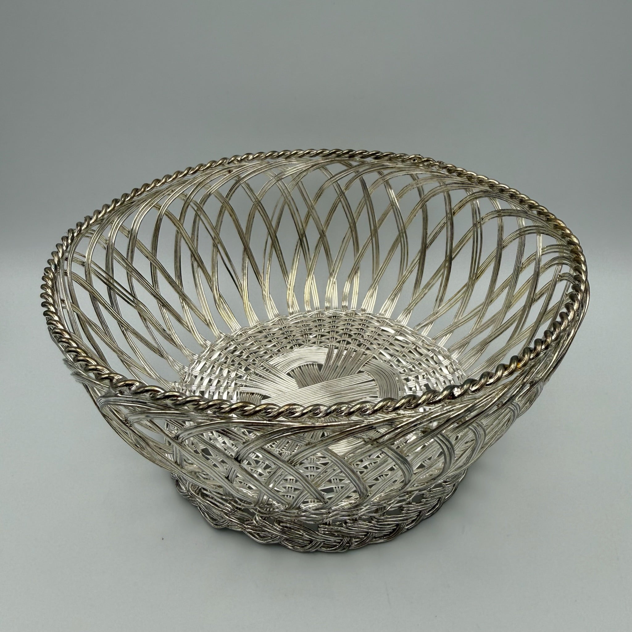Vintage Korb geflochten Silber Filigran Drahtkorb Obstschale Brotkorb edel Showroom Ansbach