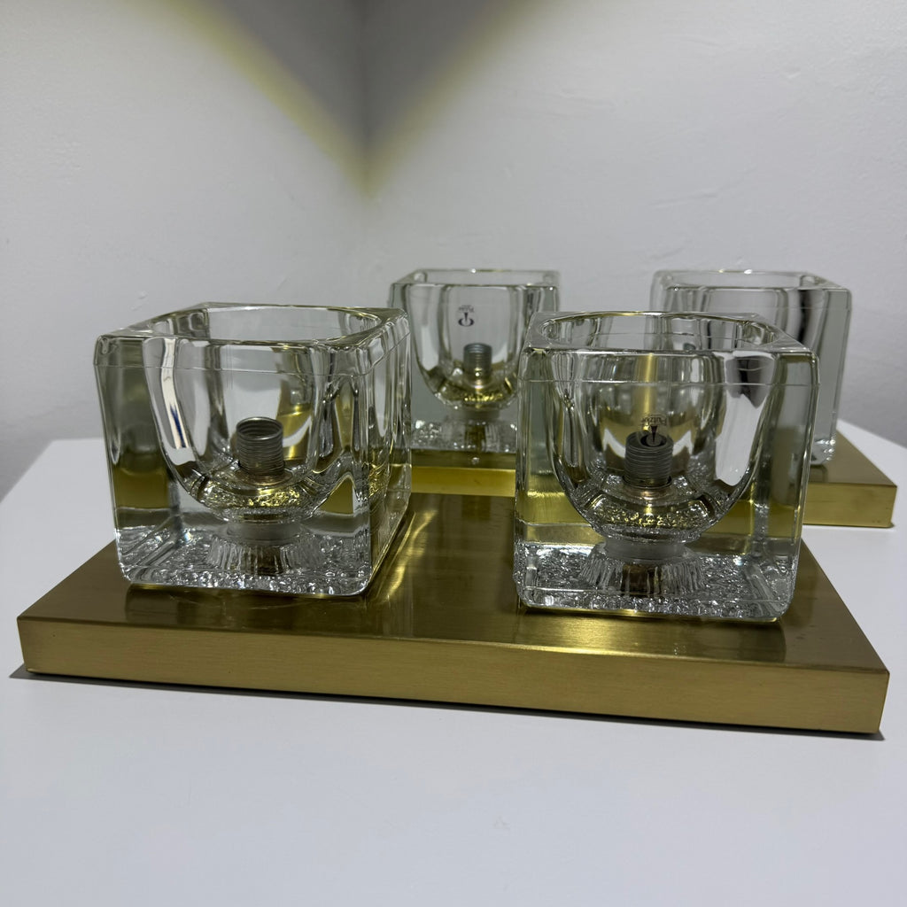 2x Peill & Putzler Wandlampe Eisglas Messing 70er Jahre Design Leuchte Kristallglas Paar Showroom Ansbach