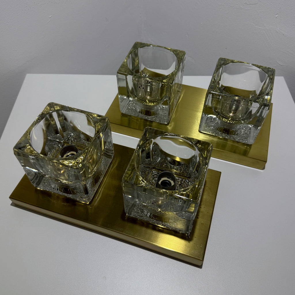 2x Peill & Putzler Wandlampe Eisglas Messing 70er Jahre Design Leuchte Kristallglas Paar Showroom Ansbach