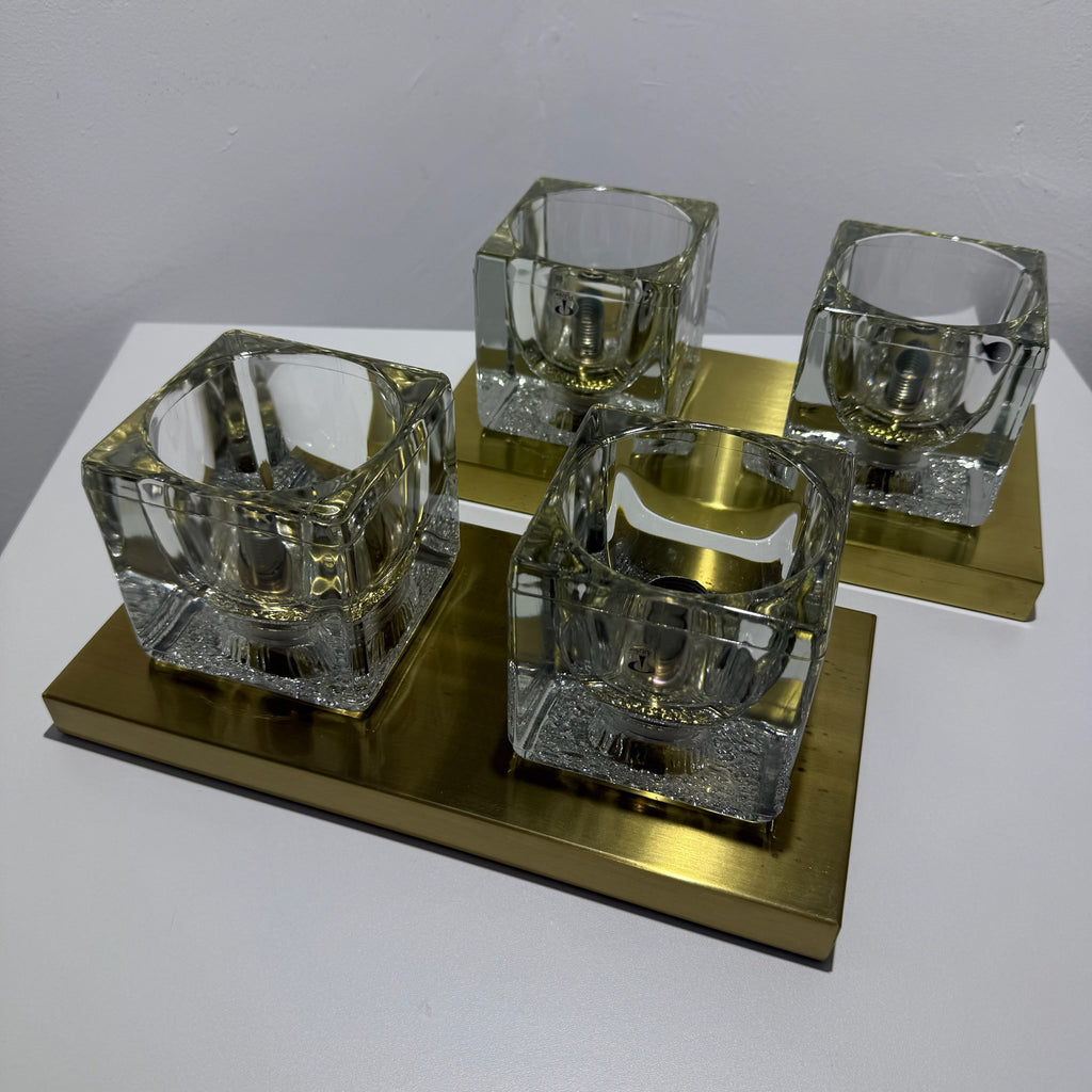 2x Peill & Putzler Wandlampe Eisglas Messing 70er Jahre Design Leuchte Kristallglas Paar Showroom Ansbach