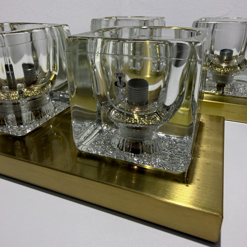 2x Peill & Putzler Wandlampe Eisglas Messing 70er Jahre Design Leuchte Kristallglas Paar Showroom Ansbach
