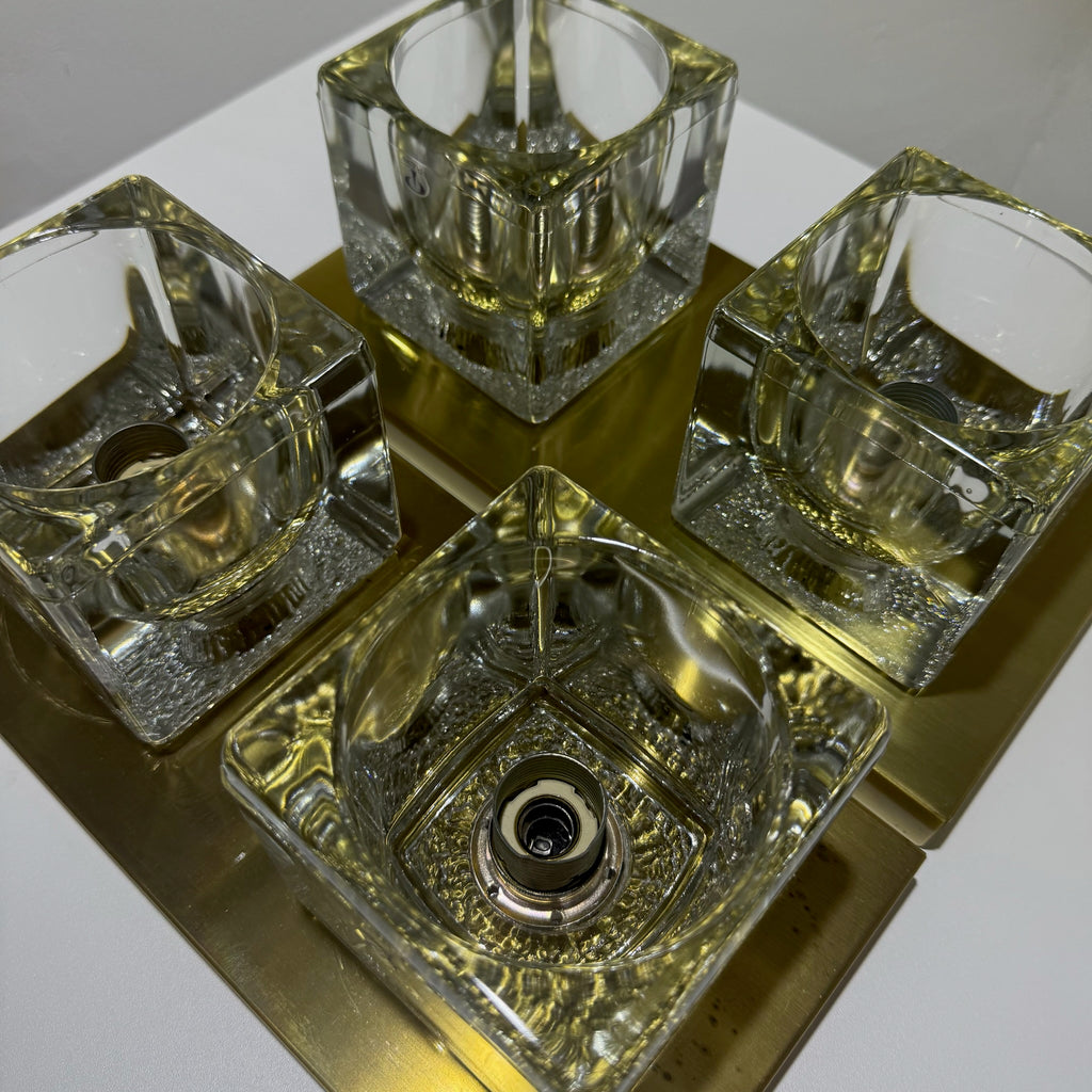 2x Peill & Putzler Wandlampe Eisglas Messing 70er Jahre Design Leuchte Kristallglas Paar Showroom Ansbach