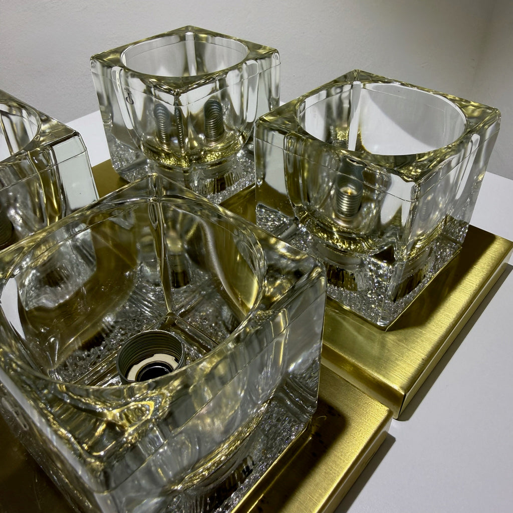 2x Peill & Putzler Wandlampe Eisglas Messing 70er Jahre Design Leuchte Kristallglas Paar Showroom Ansbach