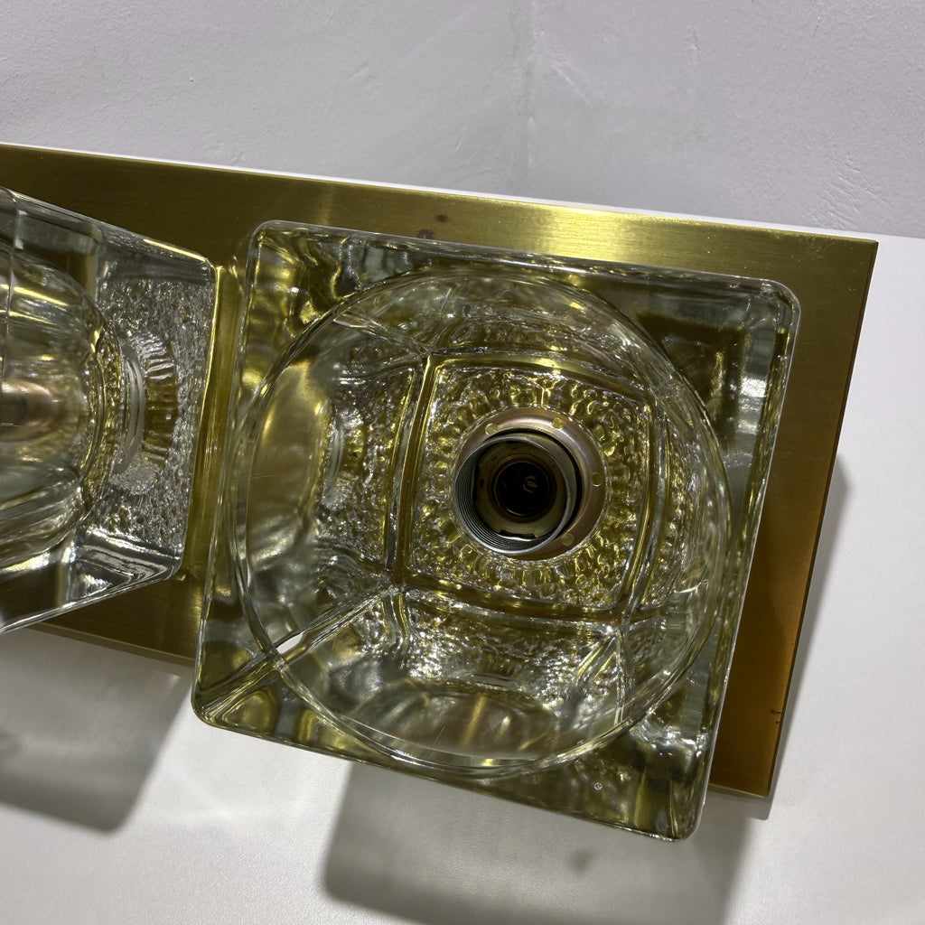 2x Peill & Putzler Wandlampe Eisglas Messing 70er Jahre Design Leuchte Kristallglas Paar Showroom Ansbach