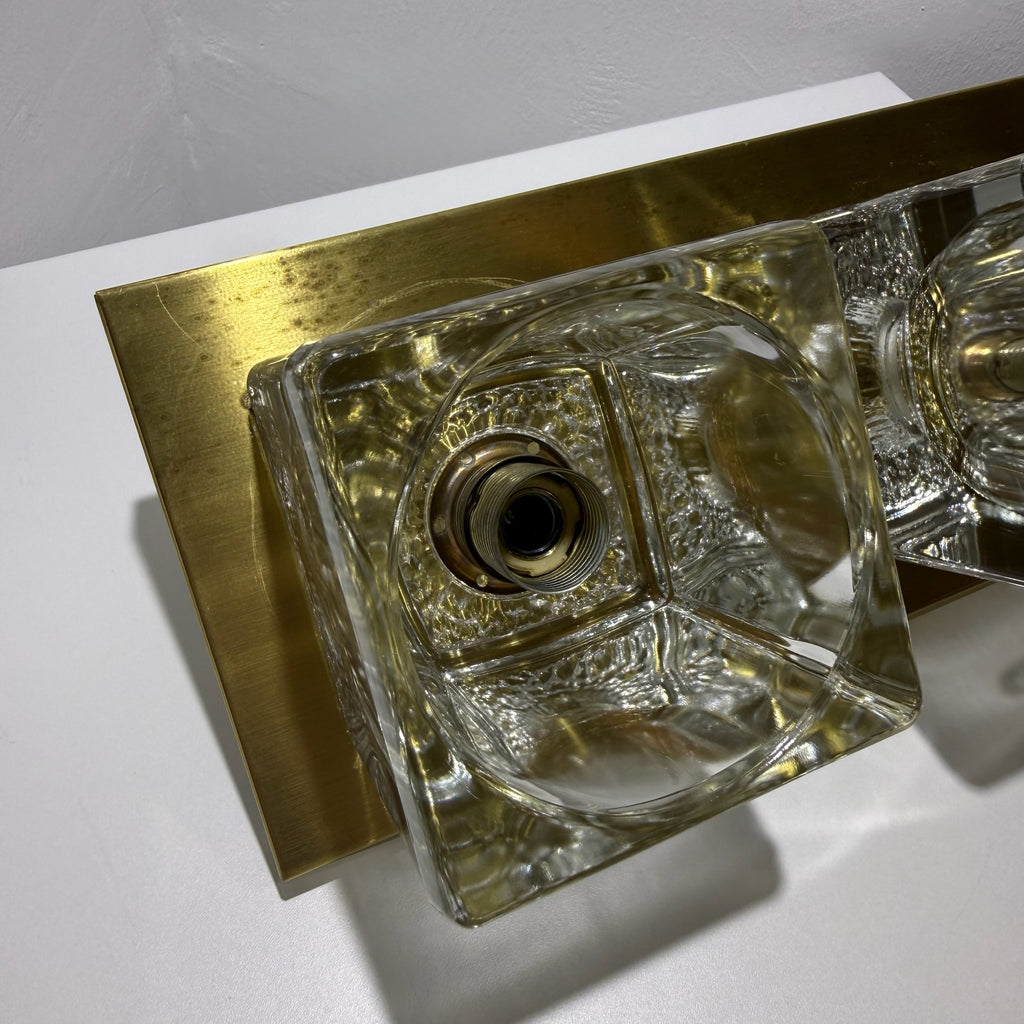 2x Peill & Putzler Wandlampe Eisglas Messing 70er Jahre Design Leuchte Kristallglas Paar Showroom Ansbach
